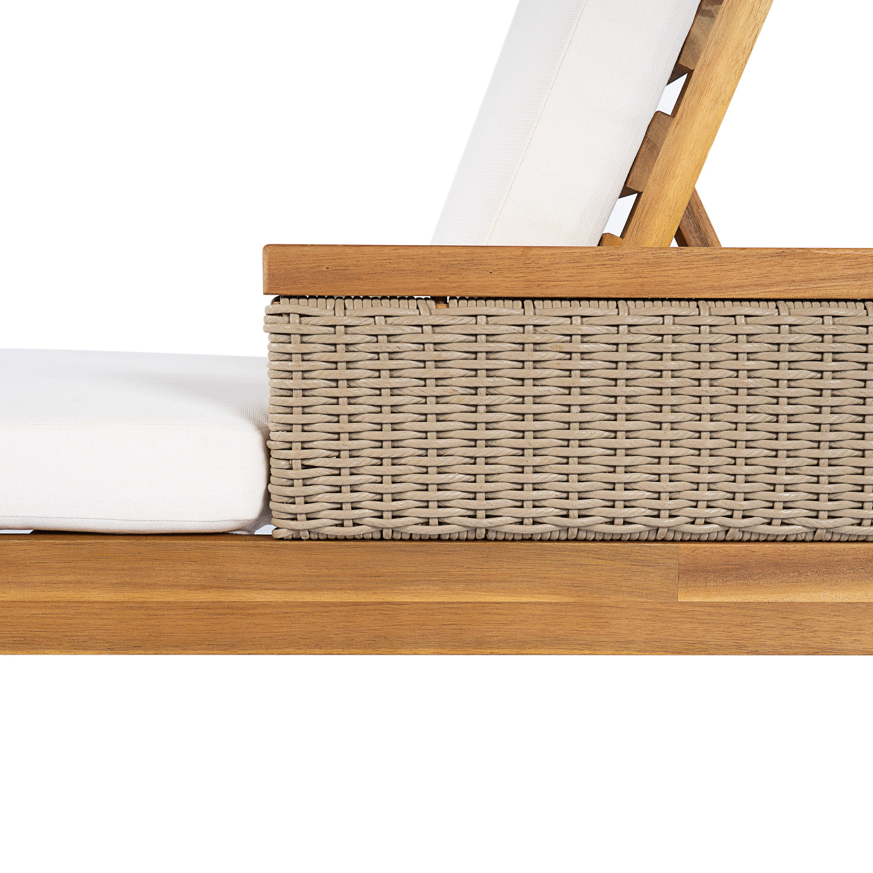 Outdoor Patio Solid Acacia Wood Sun Lounger with Cushions - Image 2