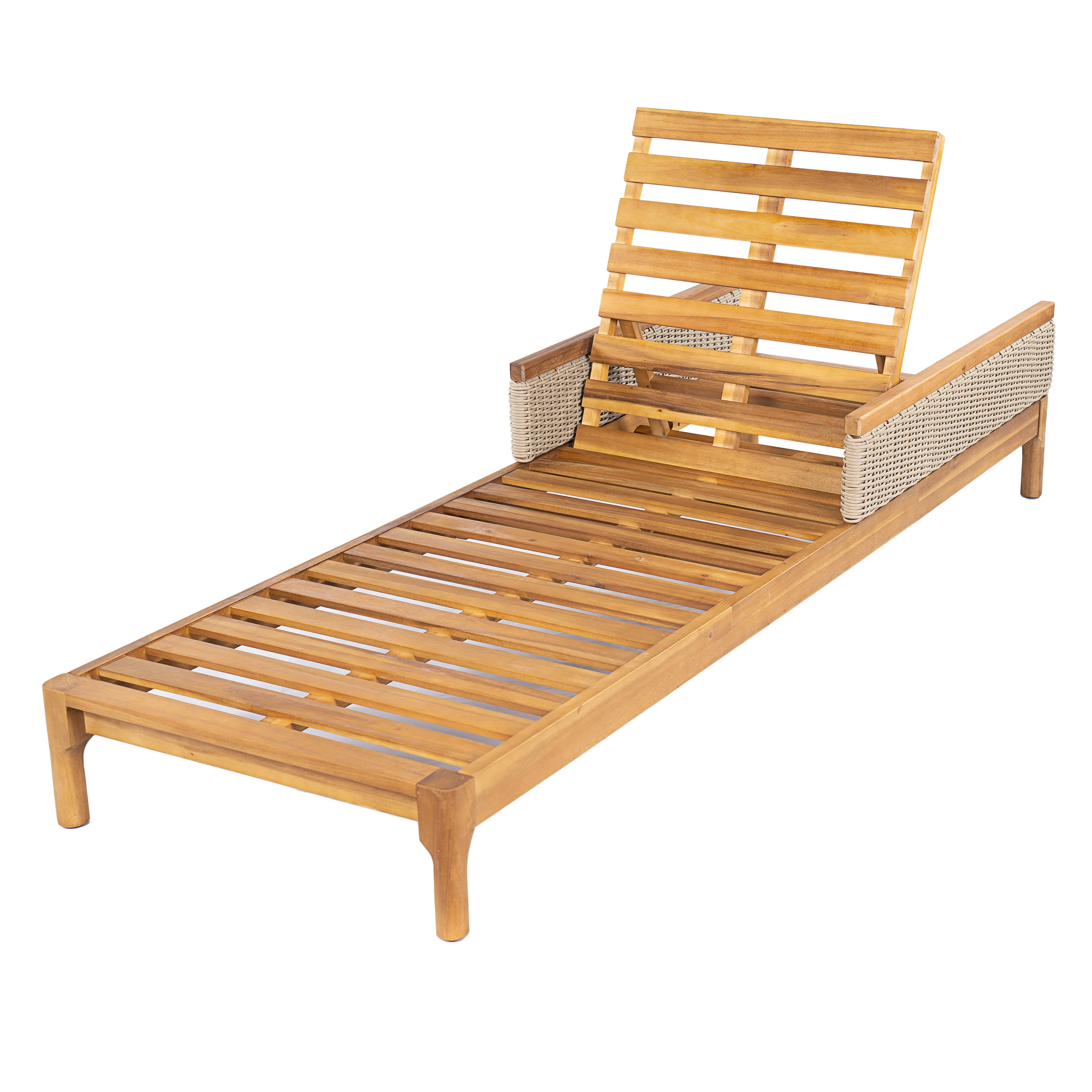 Outdoor Patio Solid Acacia Wood Sun Lounger with Cushions - Image 7