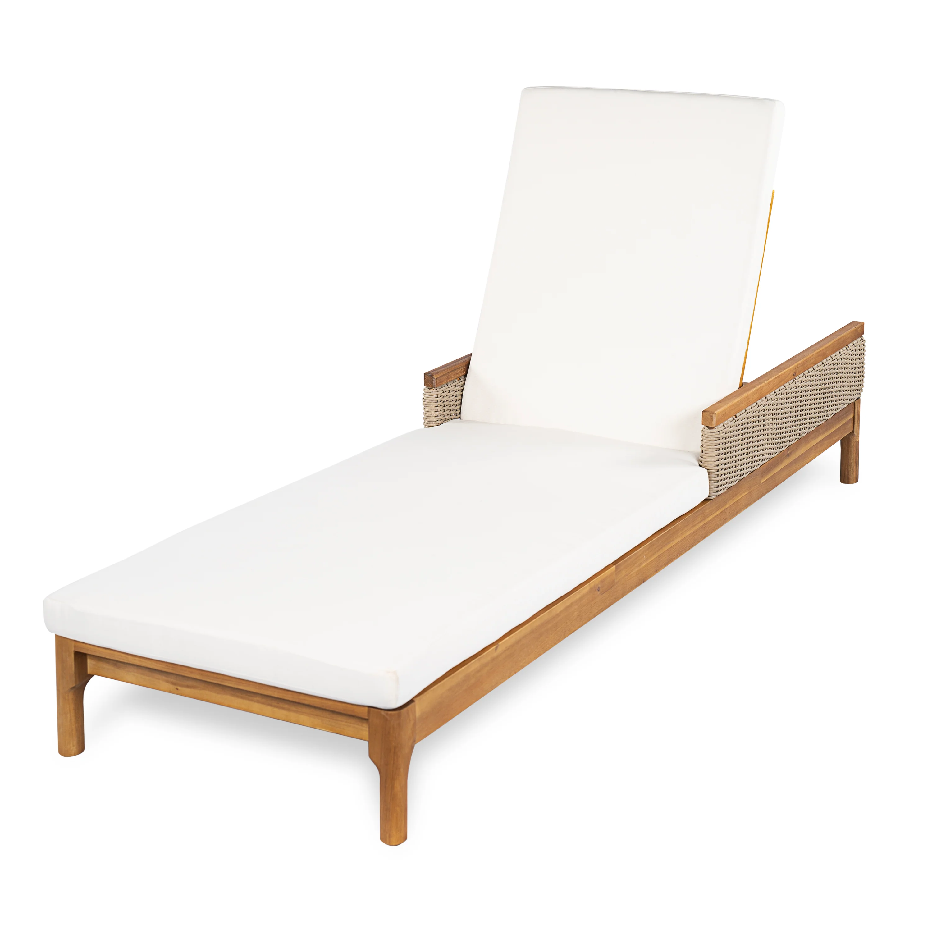 Outdoor Patio Solid Acacia Wood Sun Lounger with Cushions - Image 8