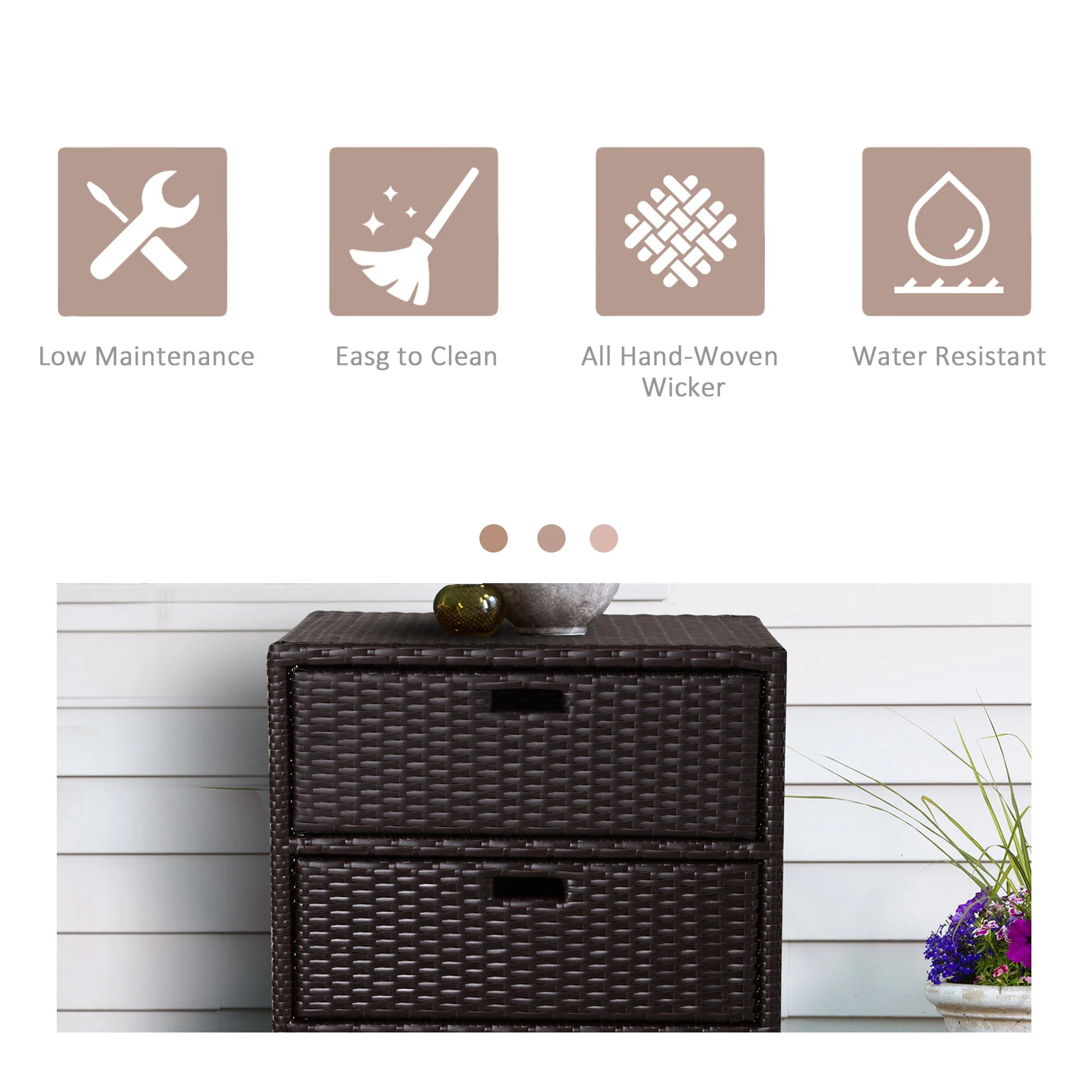 Outdoor Patio Wicker 3 Drawer Side Table for Storage - Image 2