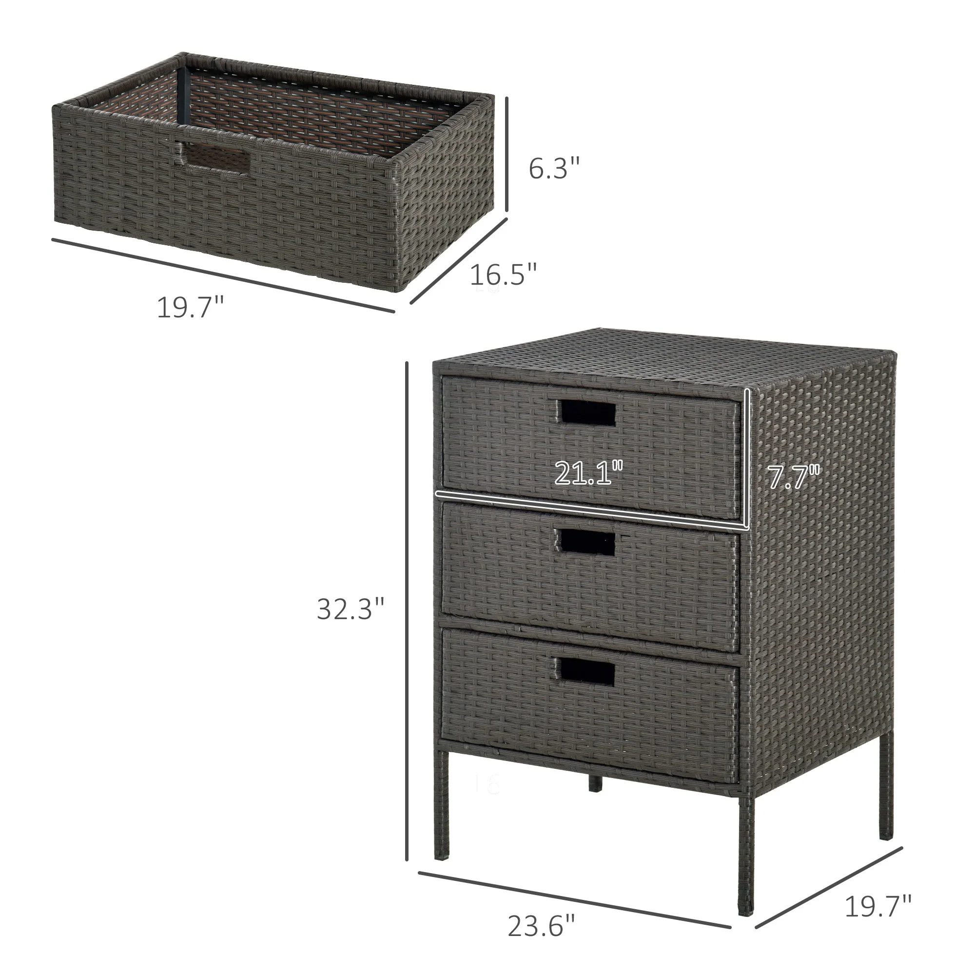 Outdoor Patio Wicker 3 Drawer Side Table for Storage - Image 6
