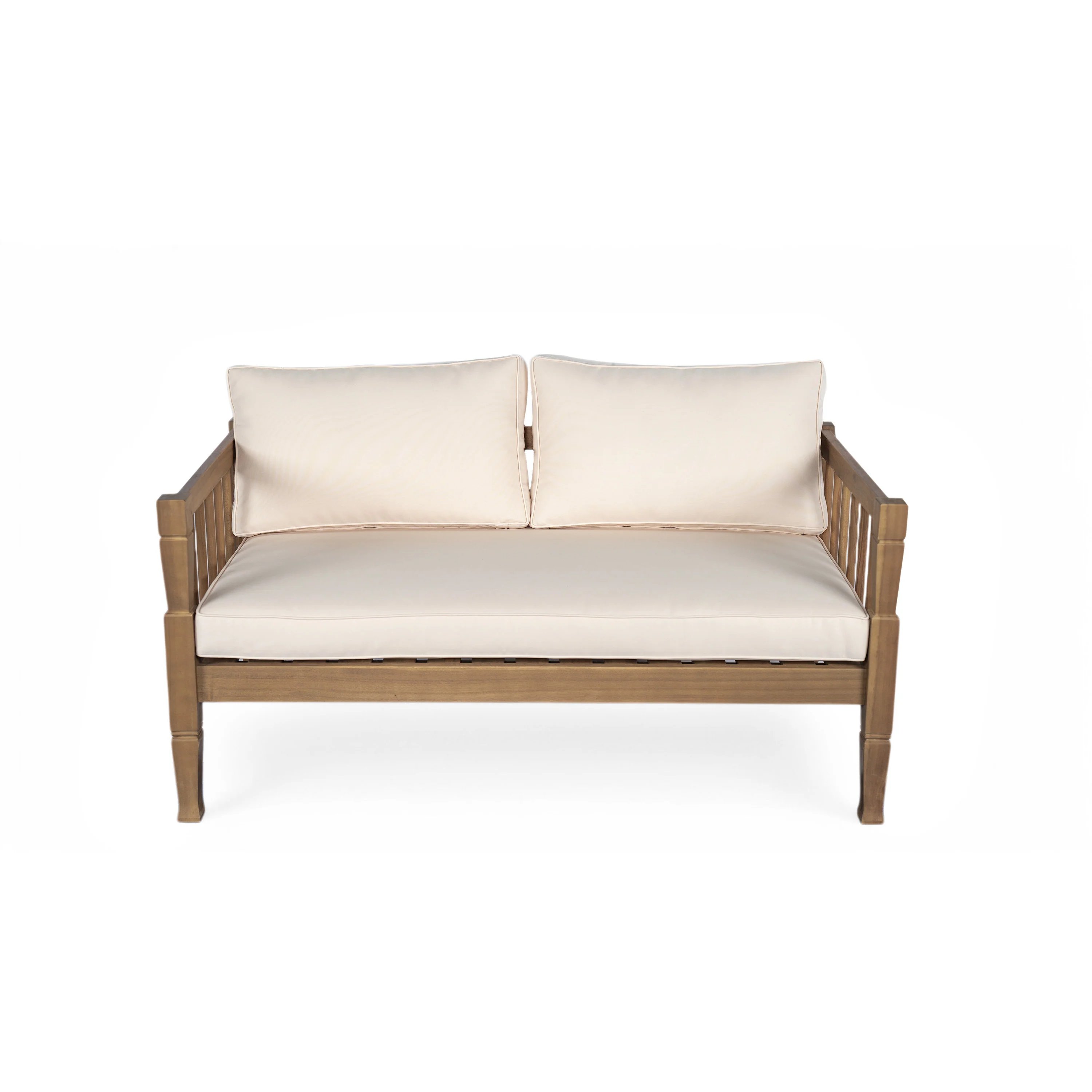 Outdoor Patio Wood 4-Piece Furniture Set with Coffee Table & Cushions - Image 8