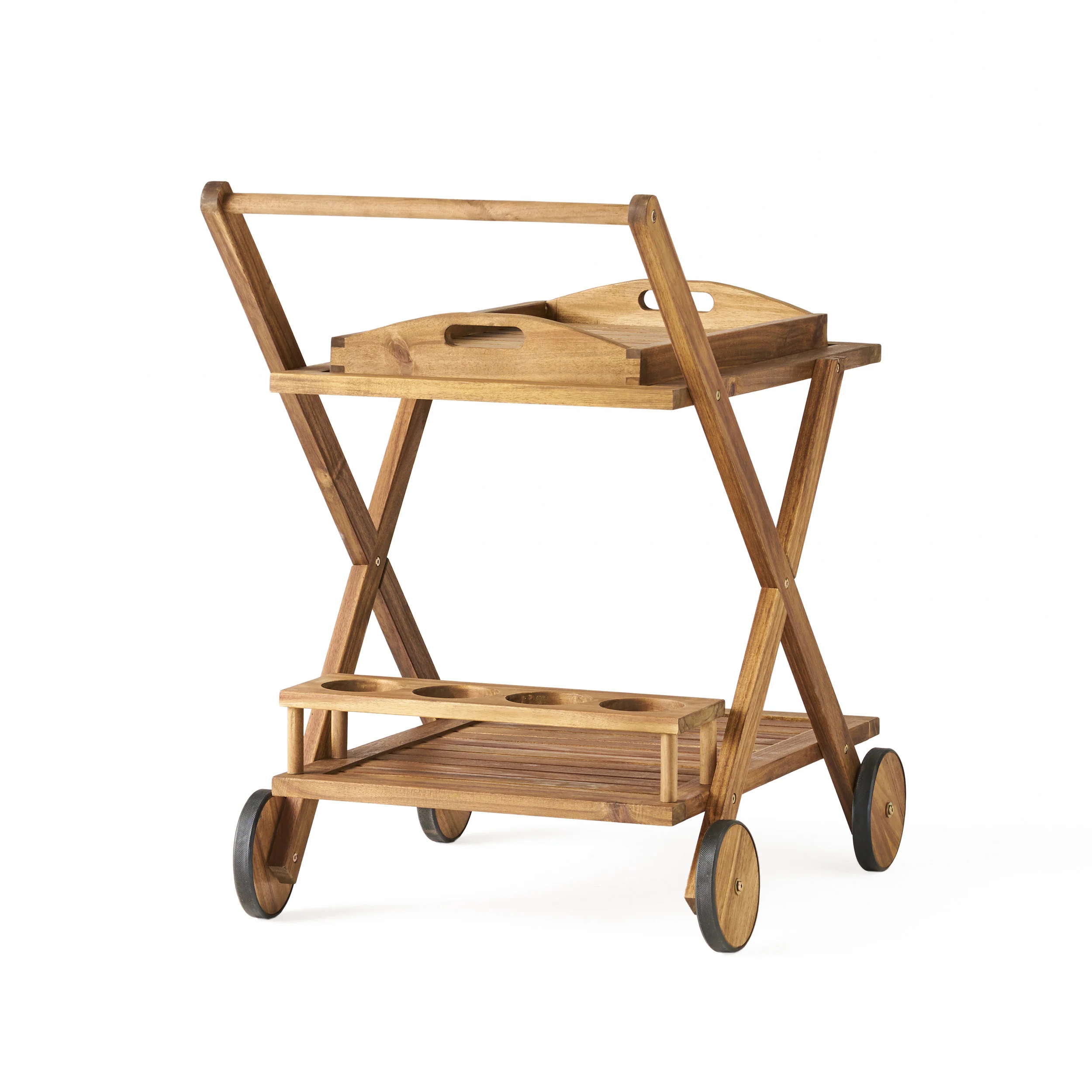 Walker Edison | Outdoor Patio Wood Bar Cart - Image 7