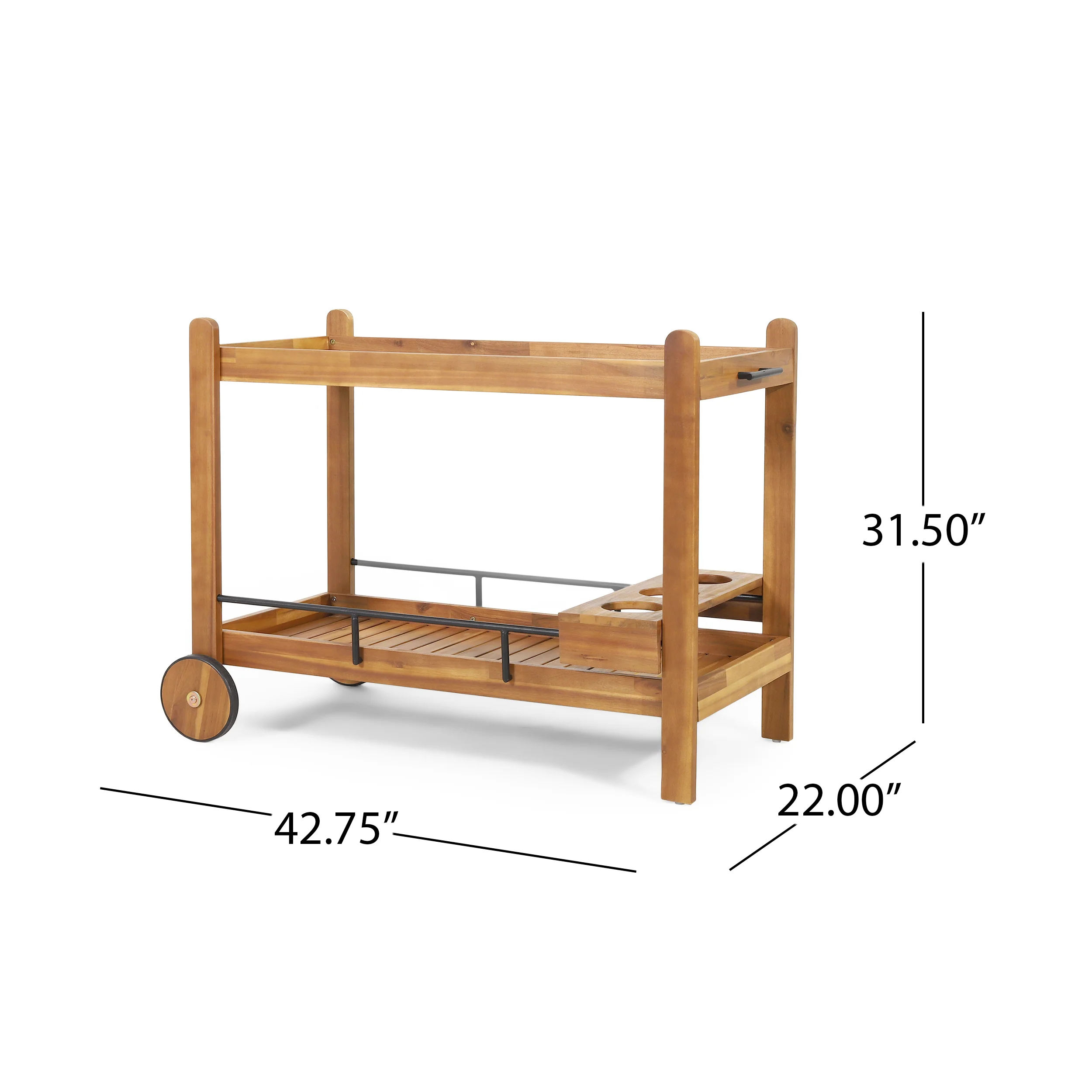 Walker Edison | Outdoor Patio Wood Bar Cart for Storage - Image 5