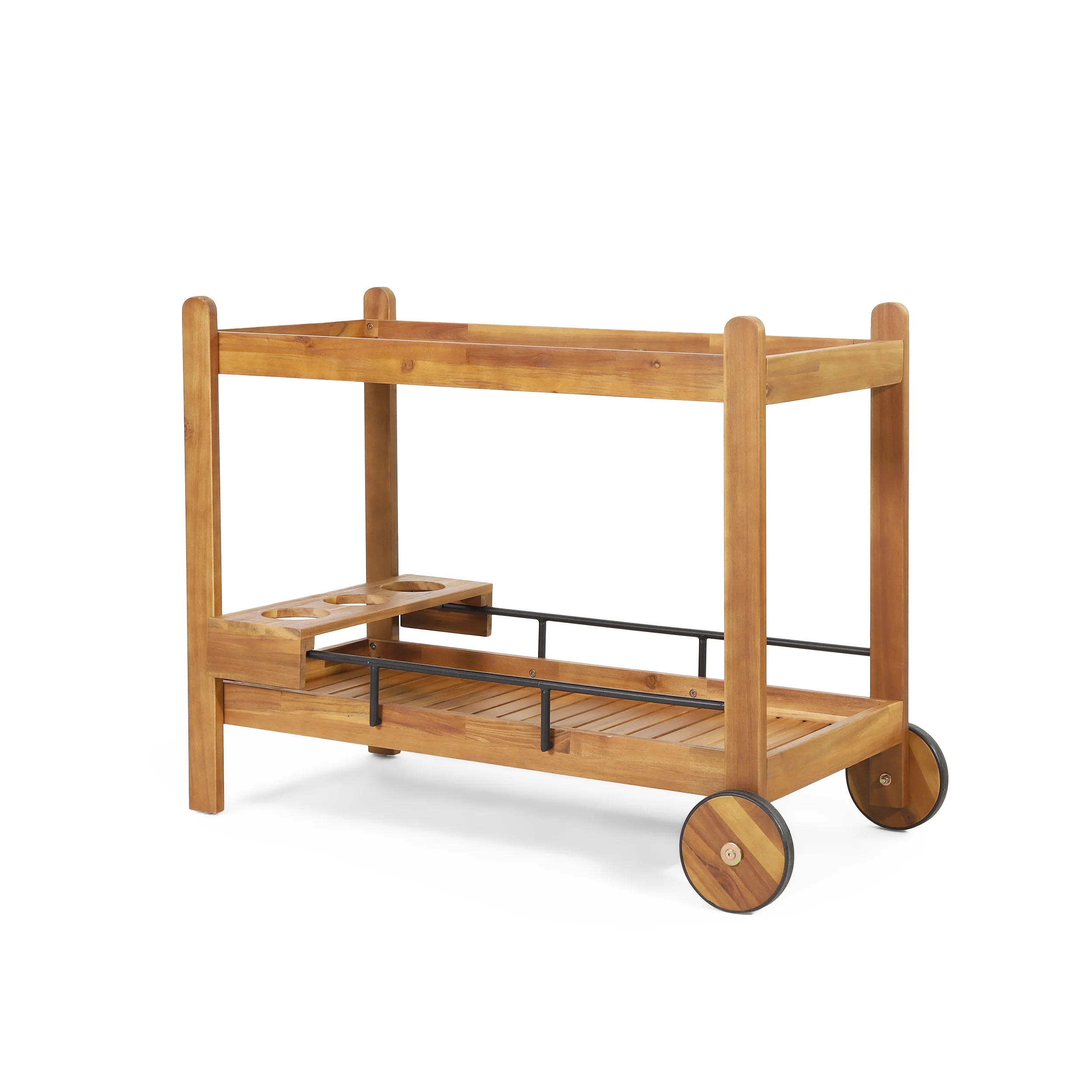 Walker Edison | Outdoor Patio Wood Bar Cart for Storage - Image 7