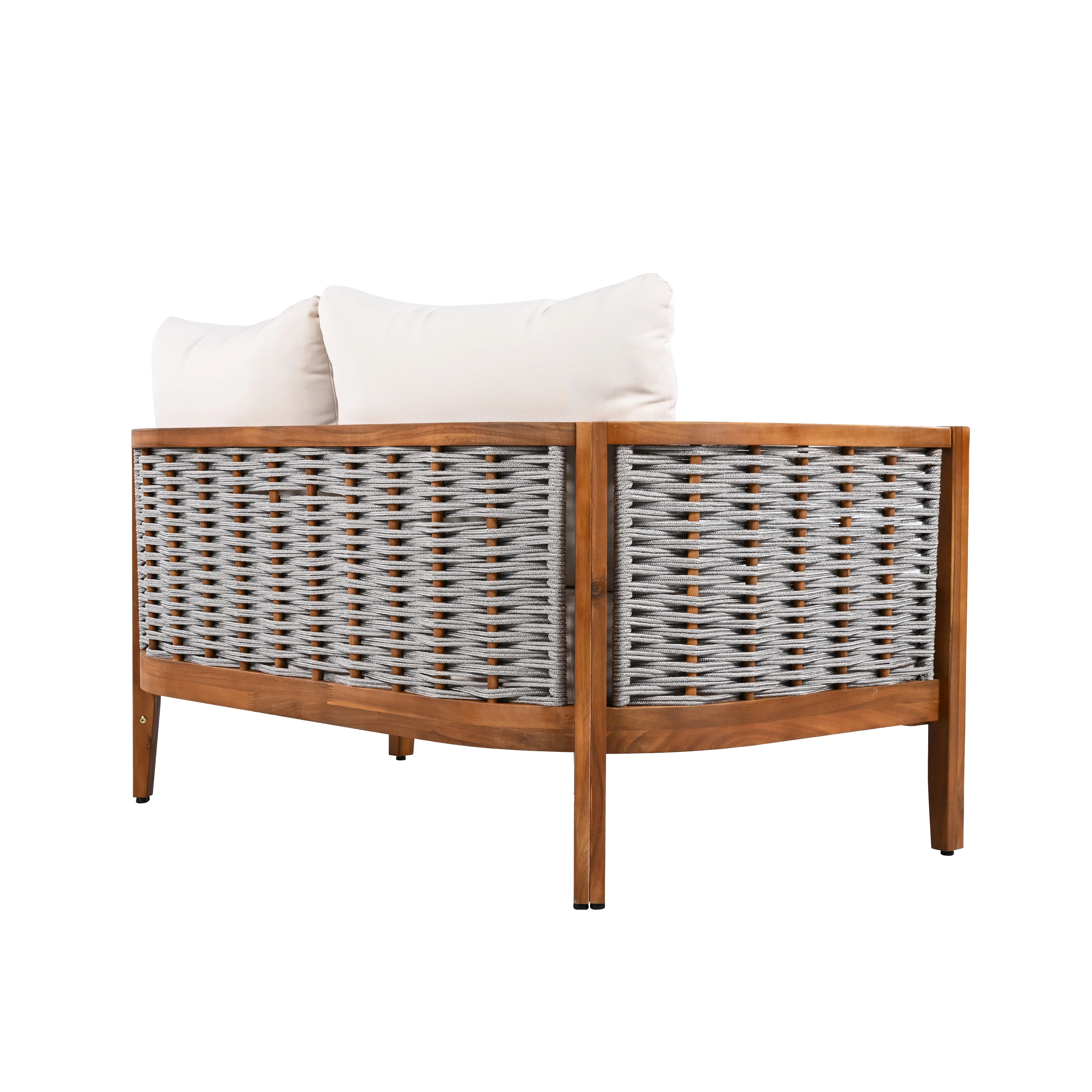 Outdoor Patio Woven Rope Tub Design 4 Seat Sofa Set with Soft Cushions & Table - Image 12
