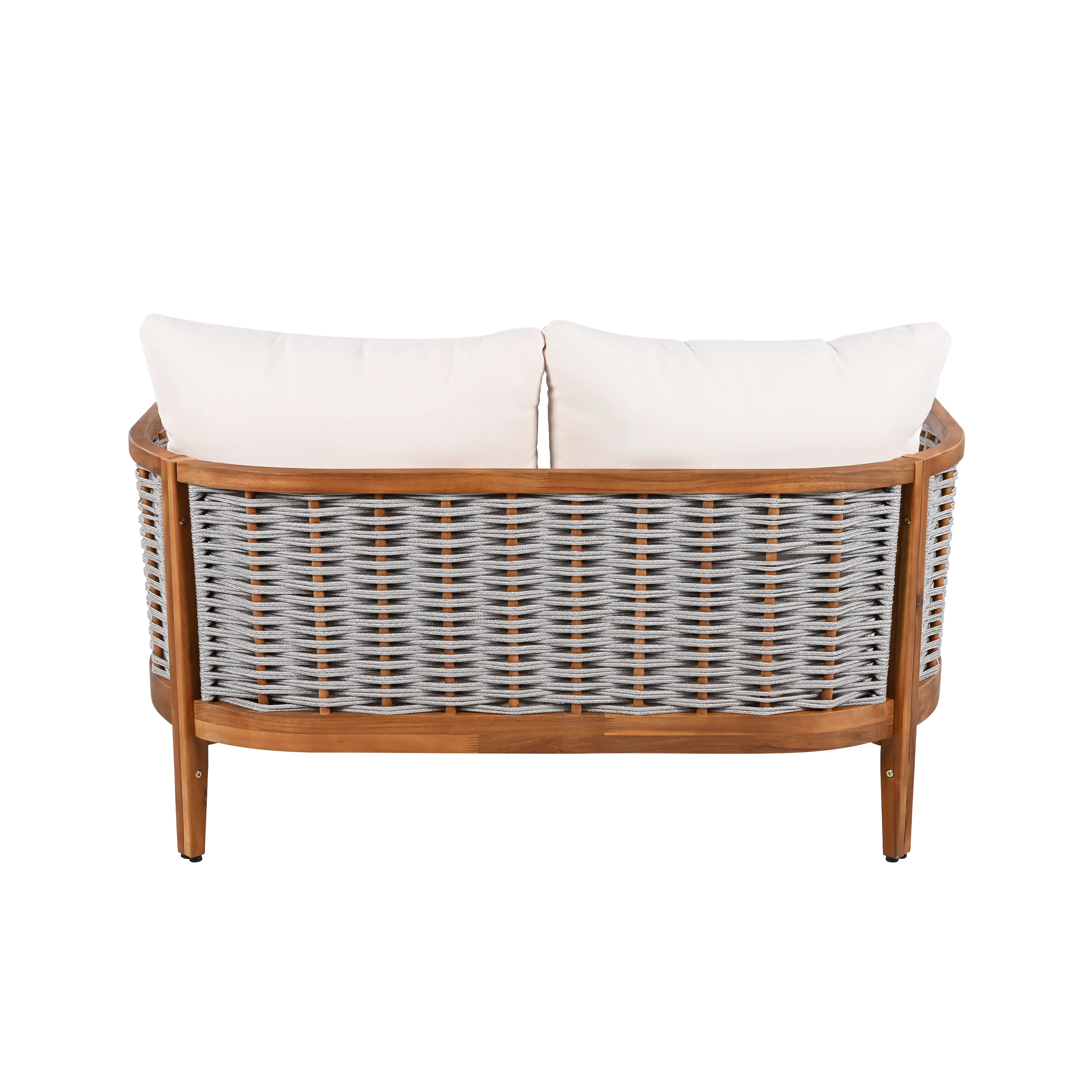 Outdoor Patio Woven Rope Tub Design 4 Seat Sofa Set with Soft Cushions & Table - Image 13