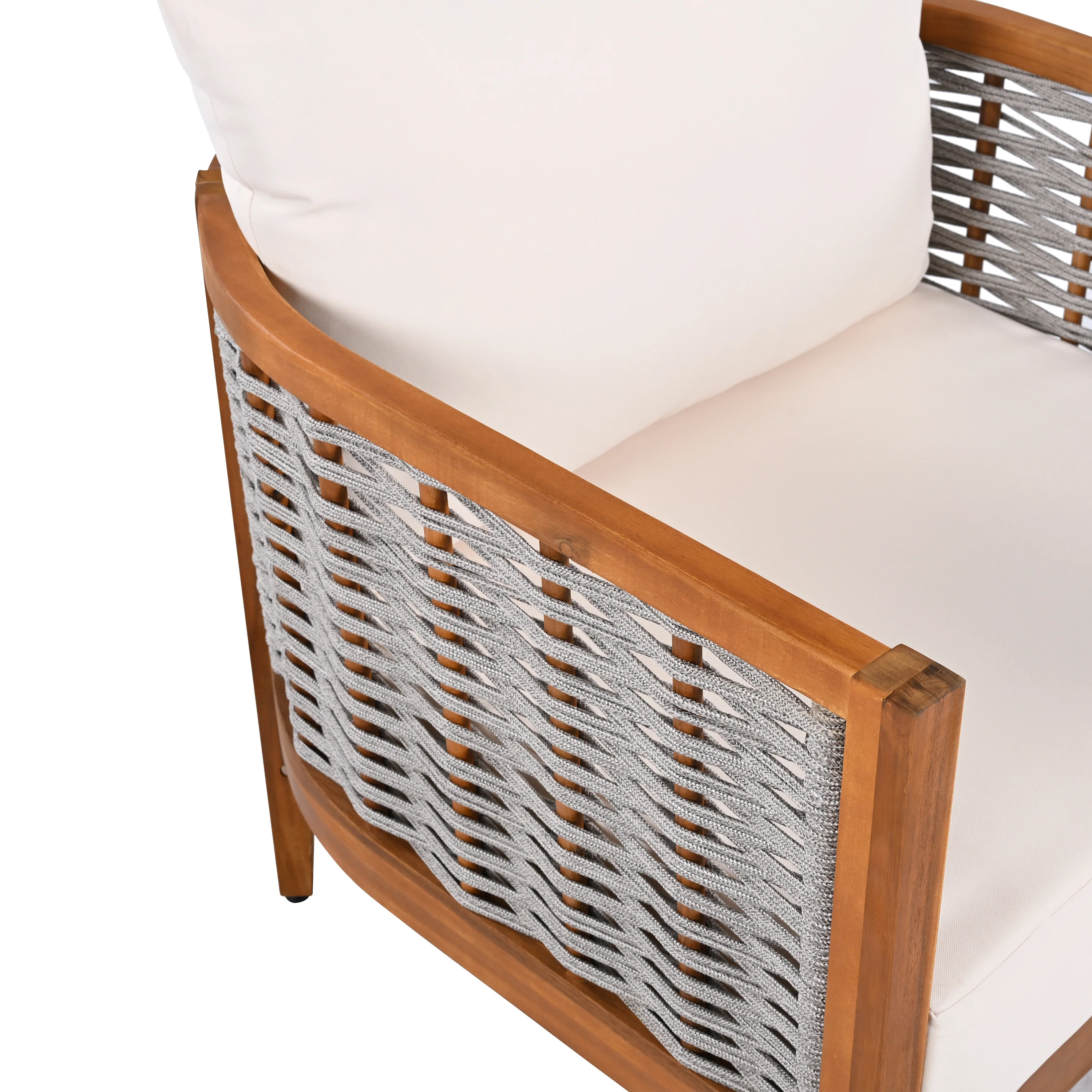 Outdoor Patio Woven Rope Tub Design 4 Seat Sofa Set with Soft Cushions & Table - Image 18