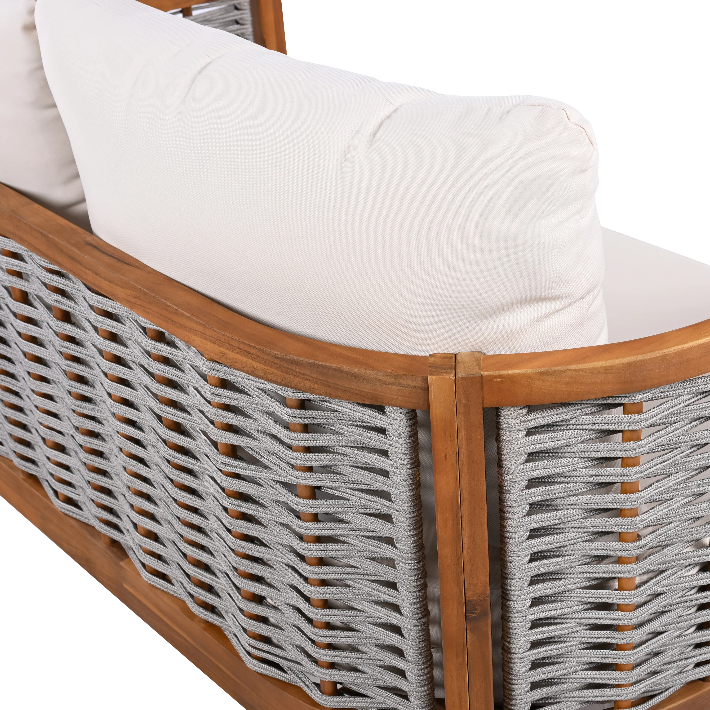 Outdoor Patio Woven Rope Tub Design 4 Seat Sofa Set with Soft Cushions & Table - Image 21