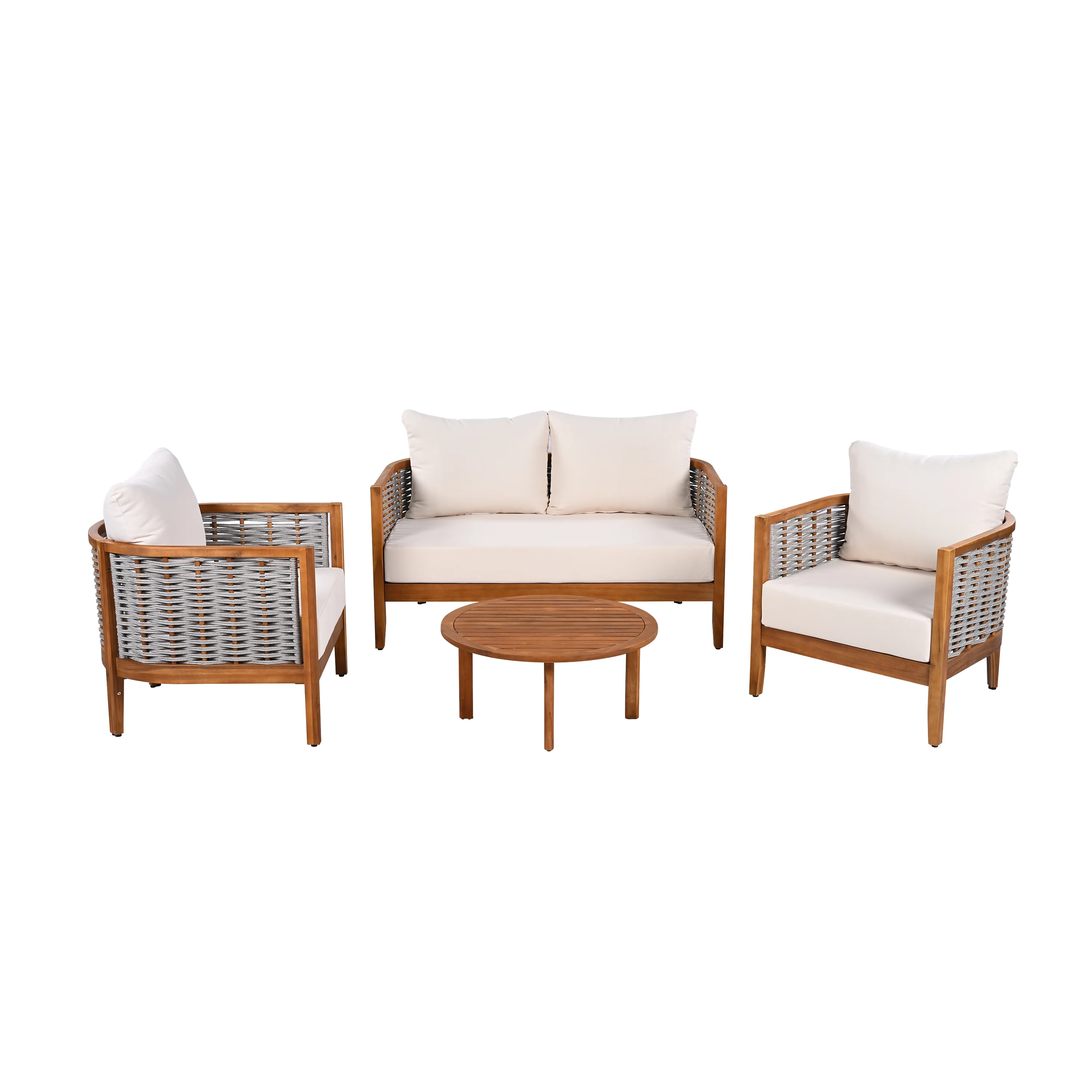 Outdoor Patio Woven Rope Tub Design 4 Seat Sofa Set with Soft Cushions & Table - Image 3