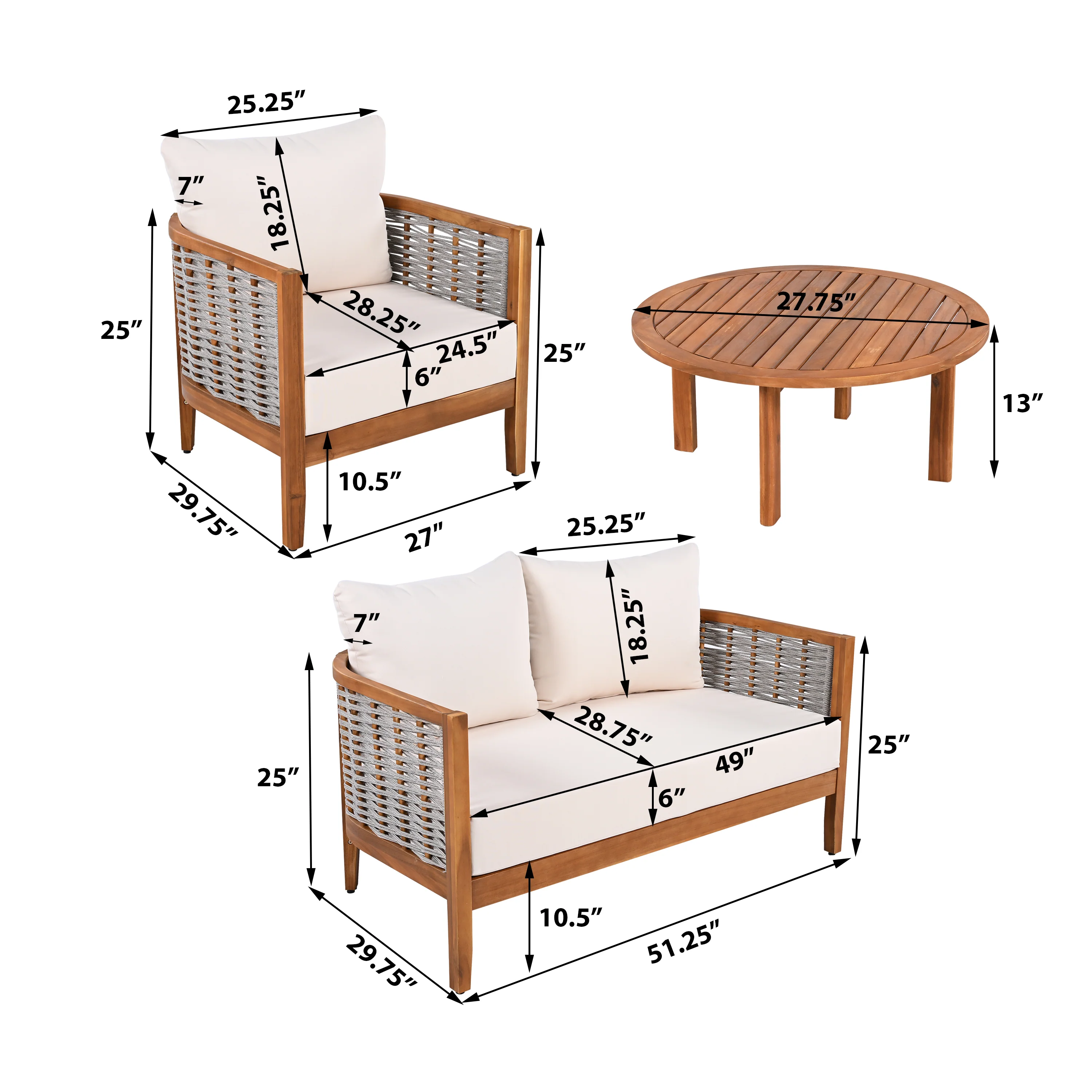 Outdoor Patio Woven Rope Tub Design 4 Seat Sofa Set with Soft Cushions & Table - Image 4