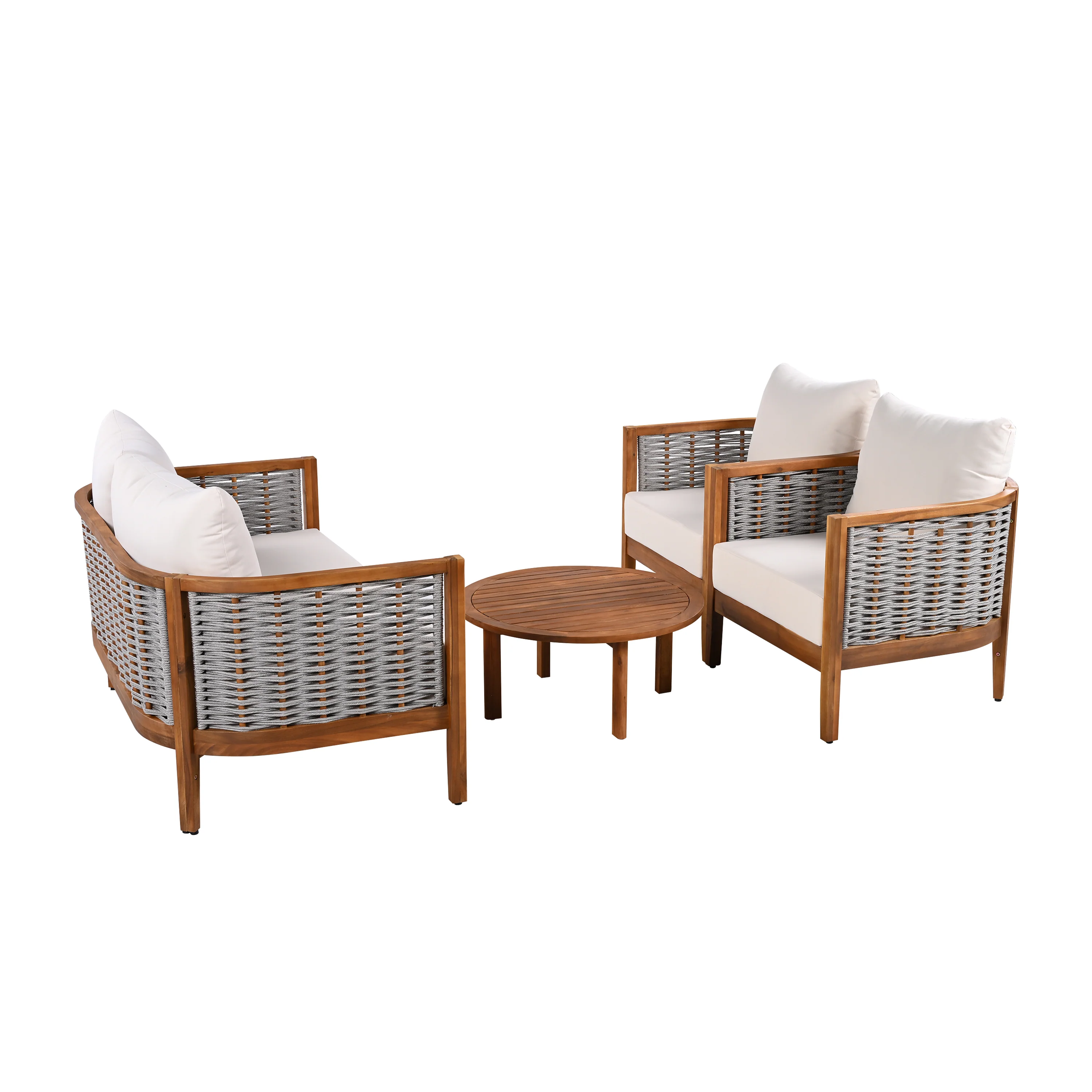 Outdoor Patio Woven Rope Tub Design 4 Seat Sofa Set with Soft Cushions & Table - Image 5