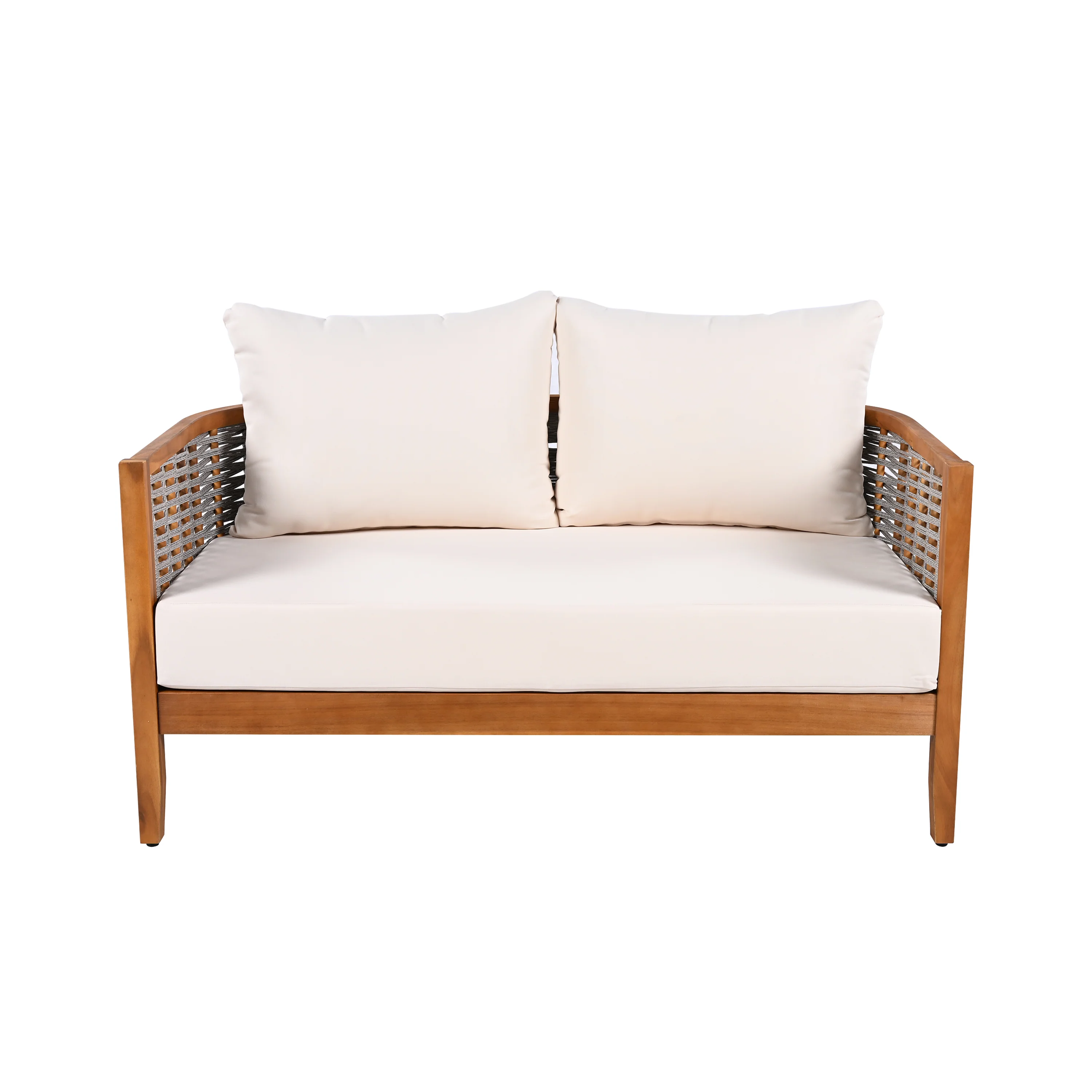 Outdoor Patio Woven Rope Tub Design 4 Seat Sofa Set with Soft Cushions & Table - Image 9