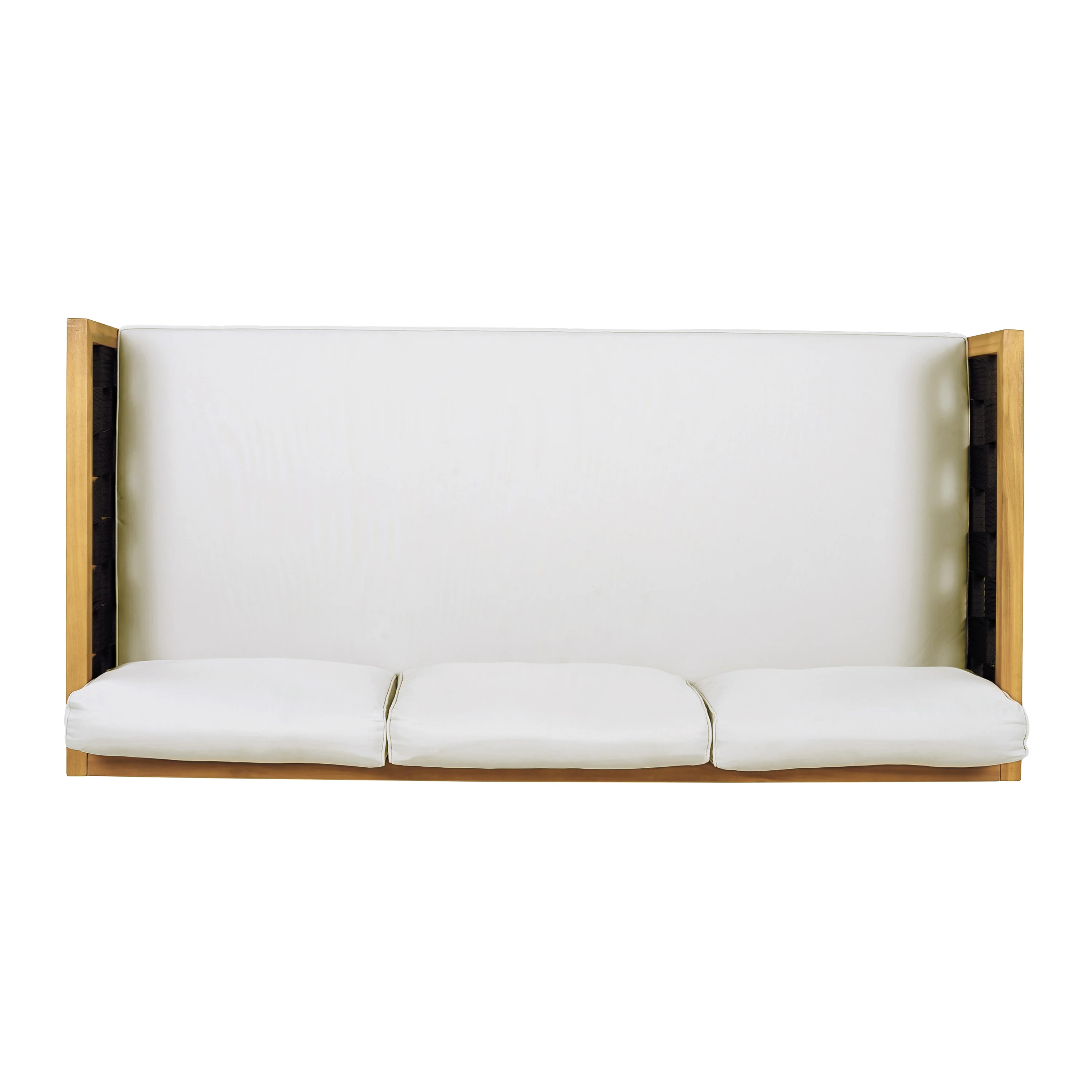 Outdoor Rope Detail Teak Wood 3 Seater Sofa Daybed Set with Light Grey Cushions & Table - Image 8
