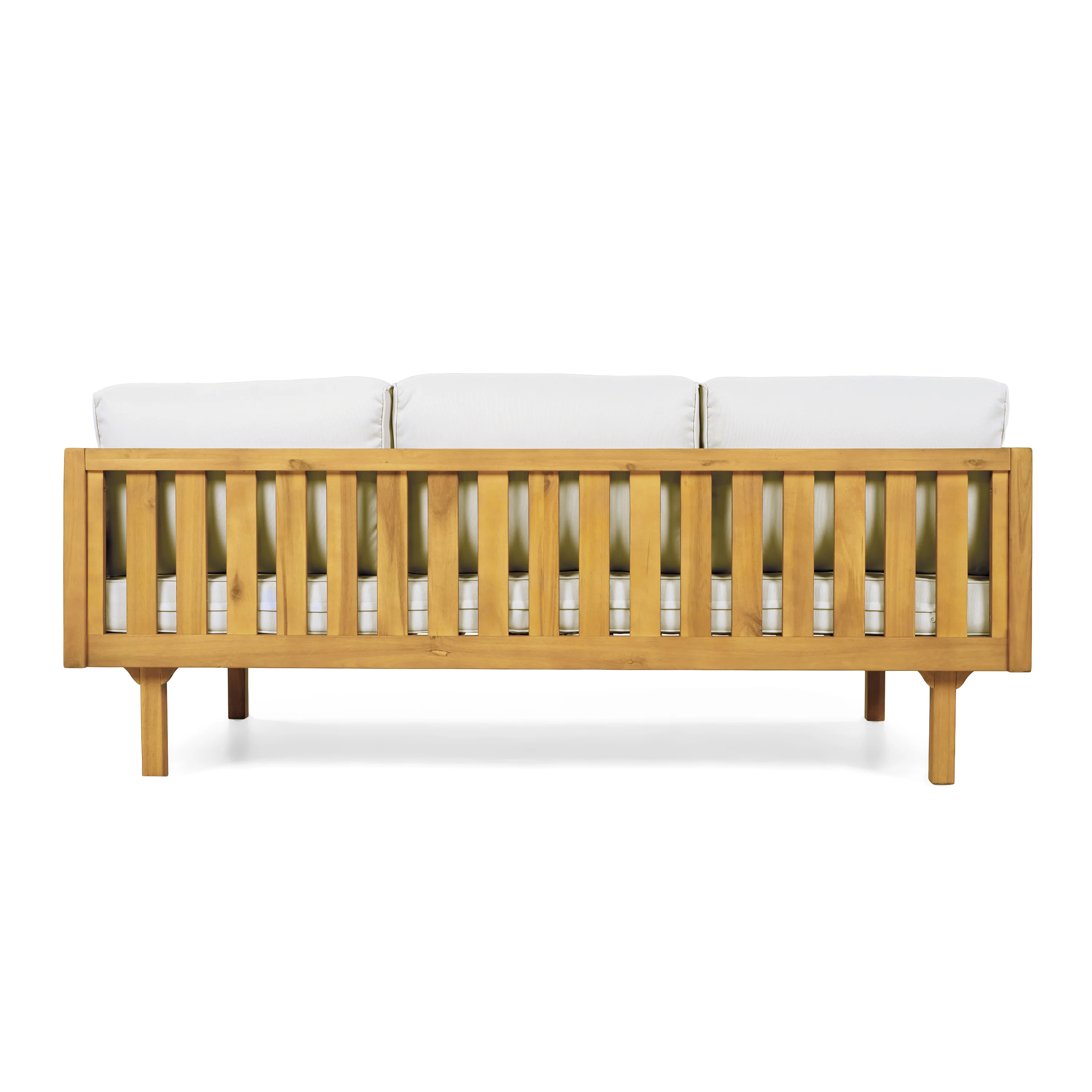 Outdoor Rope Detail Teak Wood 3 Seater Sofa Daybed Set with Light Grey Cushions & Table - Image 9