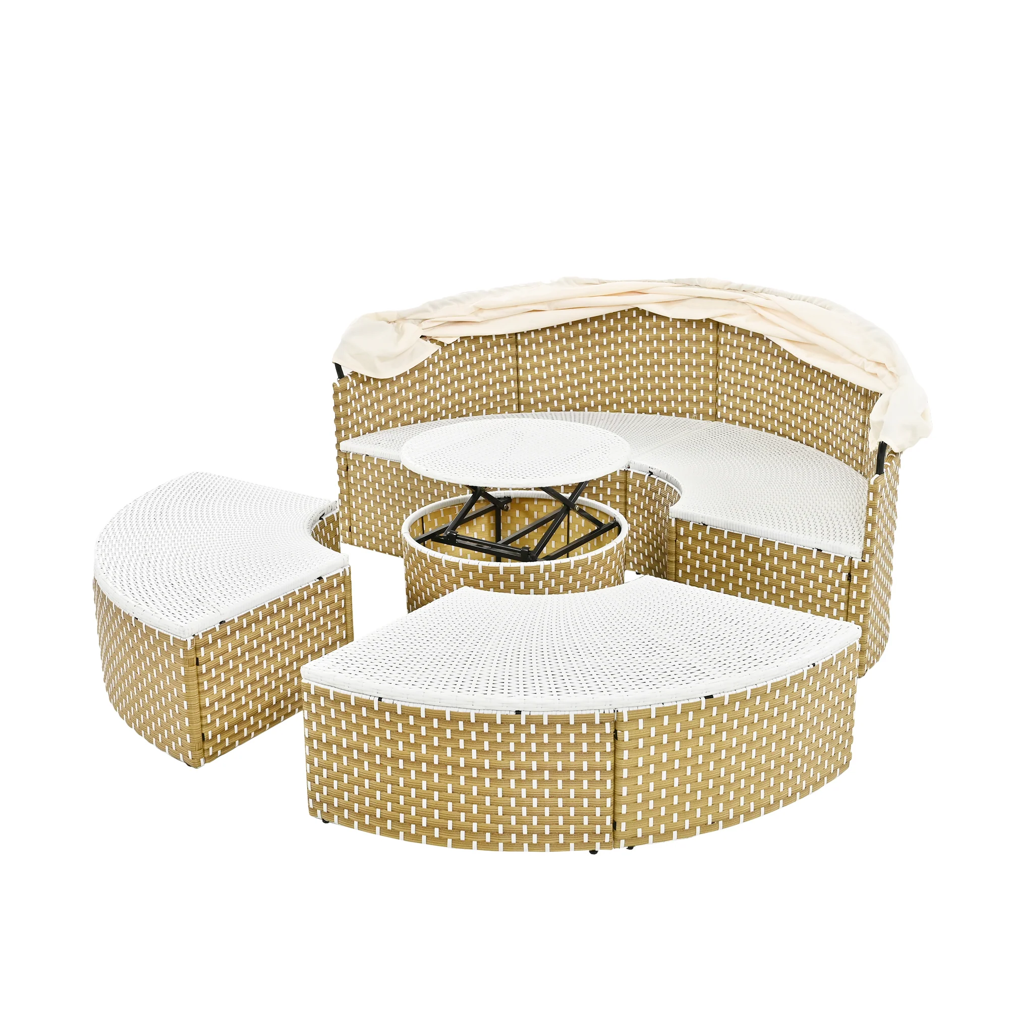 Walker Edison | Outdoor Round Modular Sunbed Sofa Set - Image 18