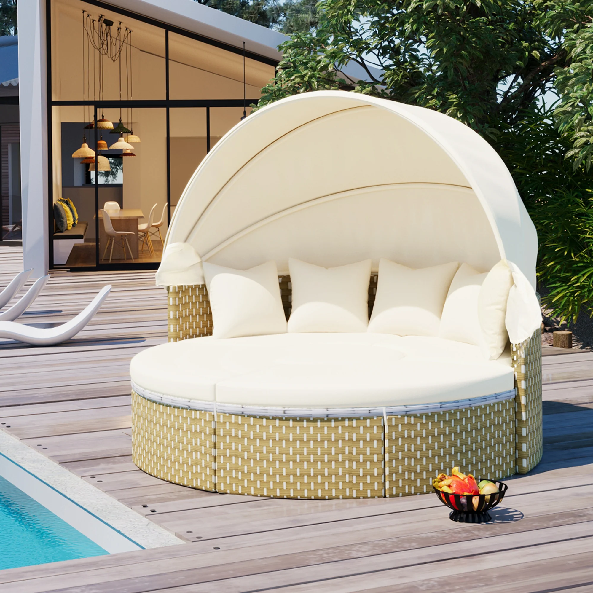 Walker Edison | Outdoor Round Modular Sunbed Sofa Set - Image 2