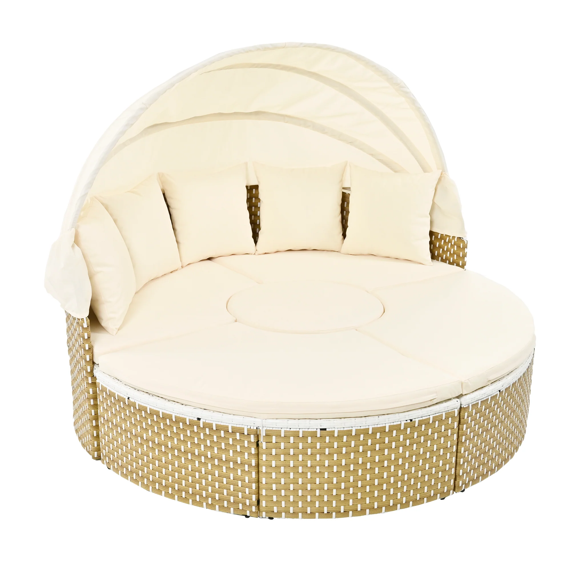Walker Edison | Outdoor Round Modular Sunbed Sofa Set - Image 3