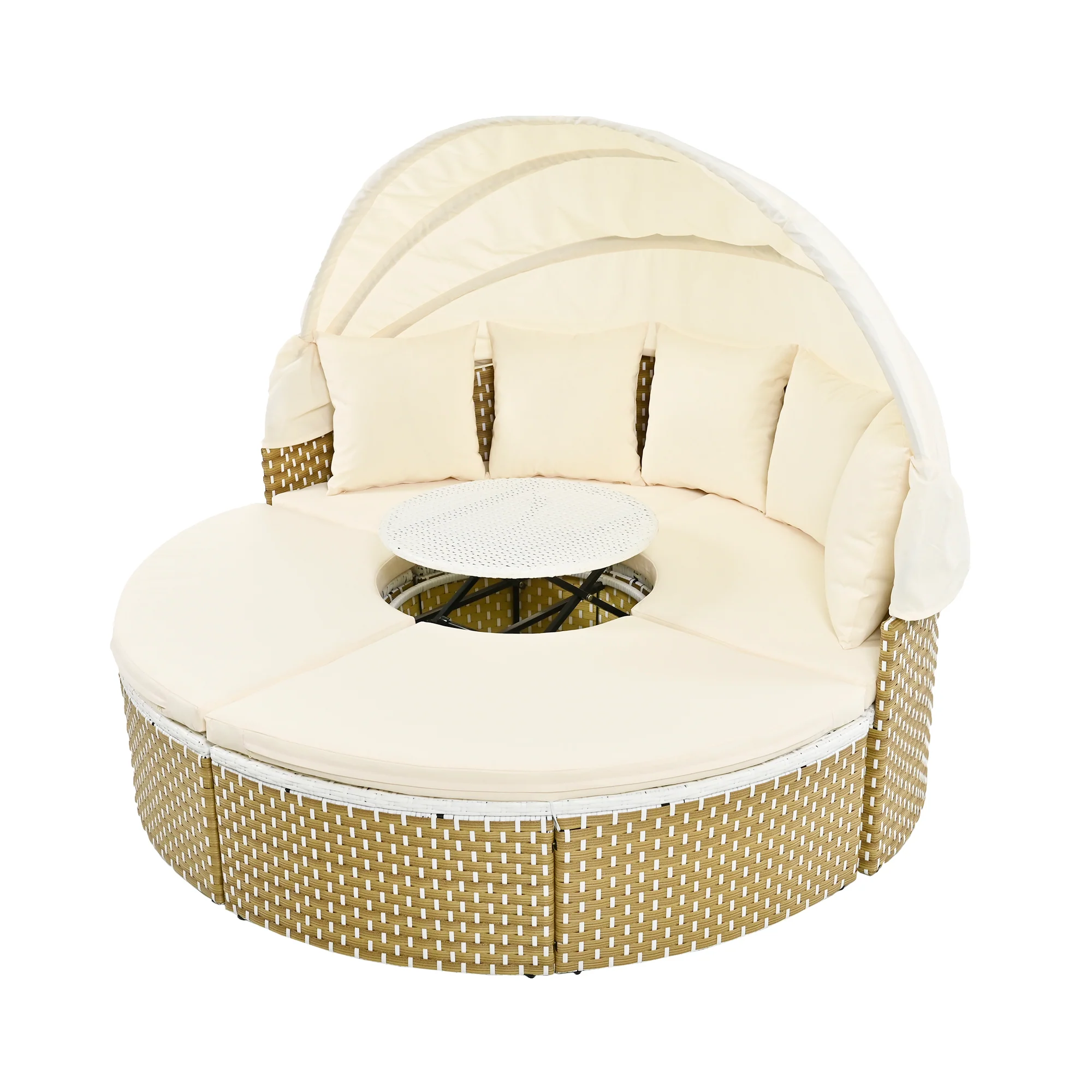 Walker Edison | Outdoor Round Modular Sunbed Sofa Set - Image 5