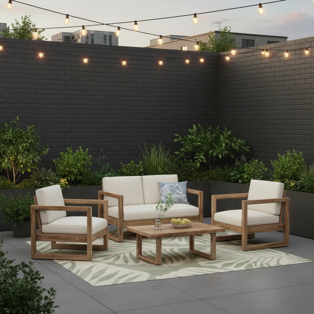 Outdoor Teak Wood Loveseat and Coffee Table Set with Cushions