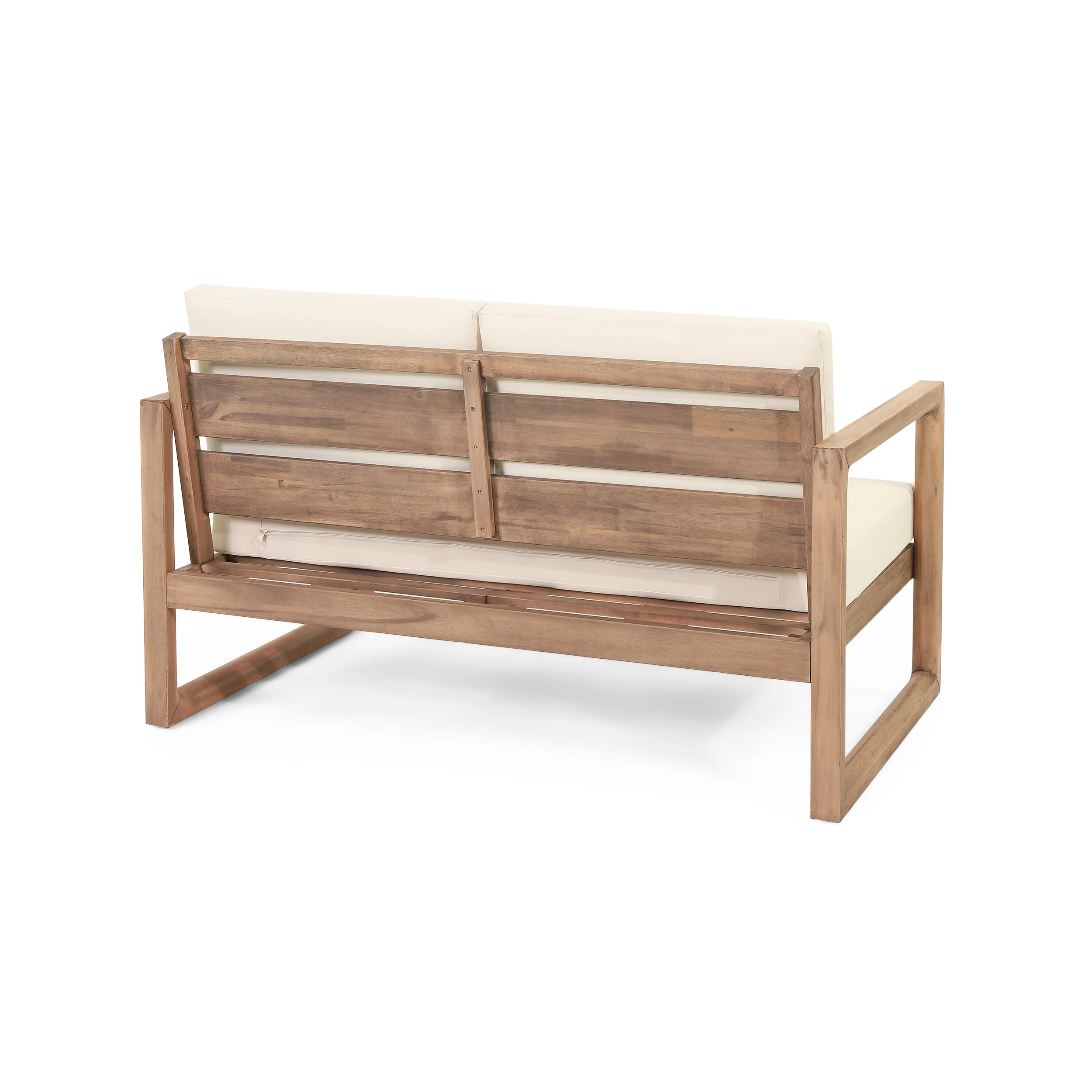Outdoor Teak Wood Loveseat and Coffee Table Set with Cushions - Image 10