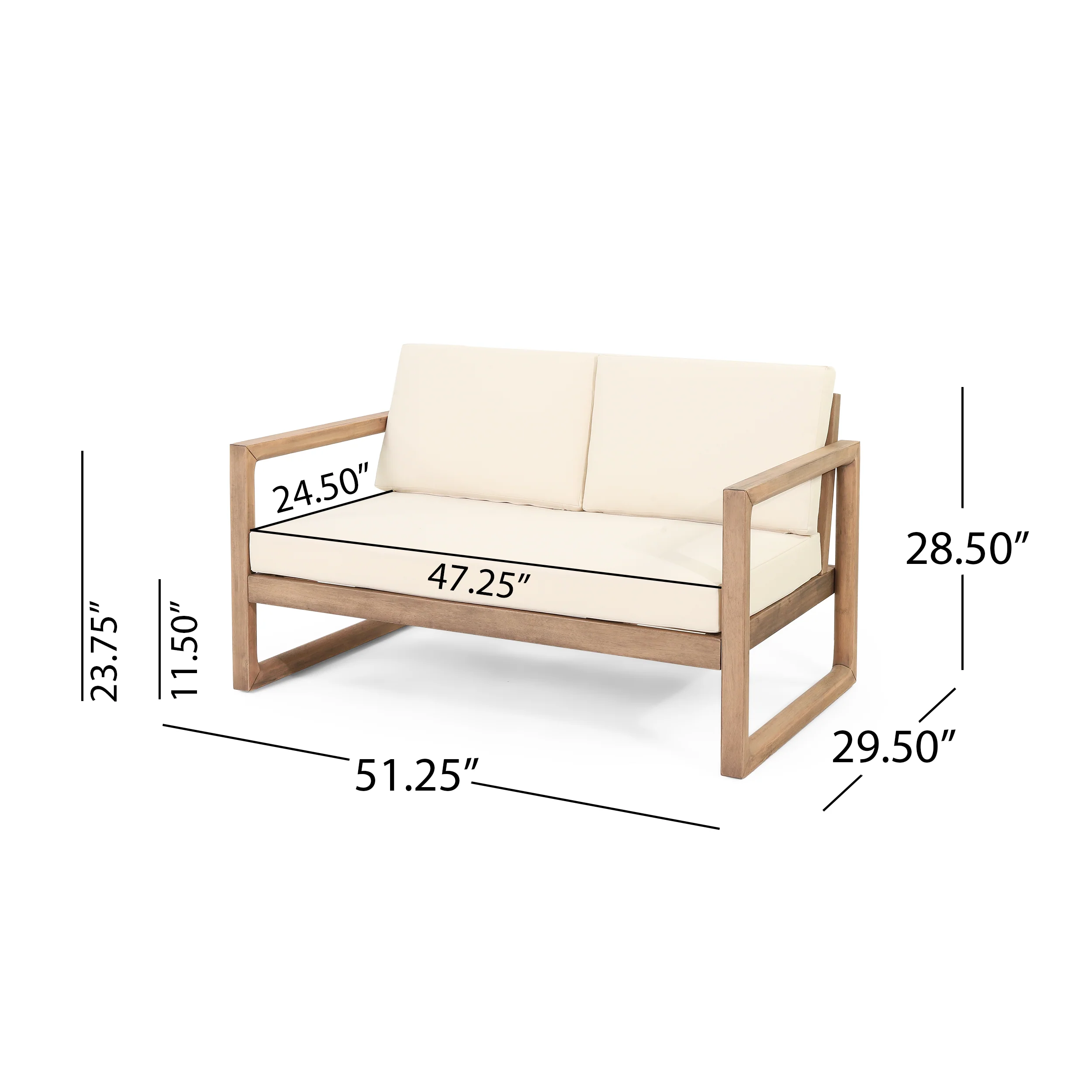 Outdoor Teak Wood Loveseat and Coffee Table Set with Cushions - Image 4