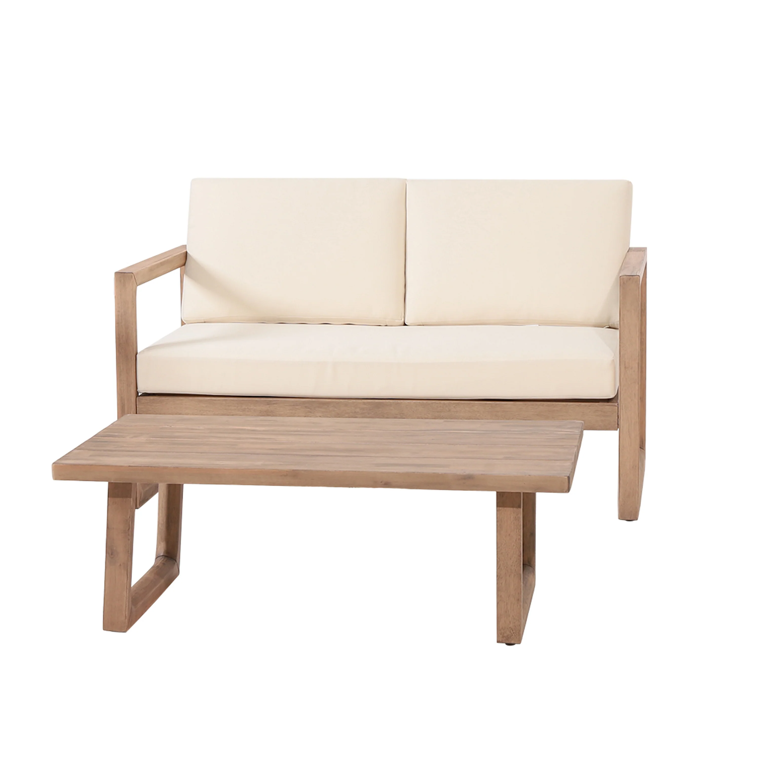 Outdoor Teak Wood Loveseat and Coffee Table Set with Cushions - Image 5