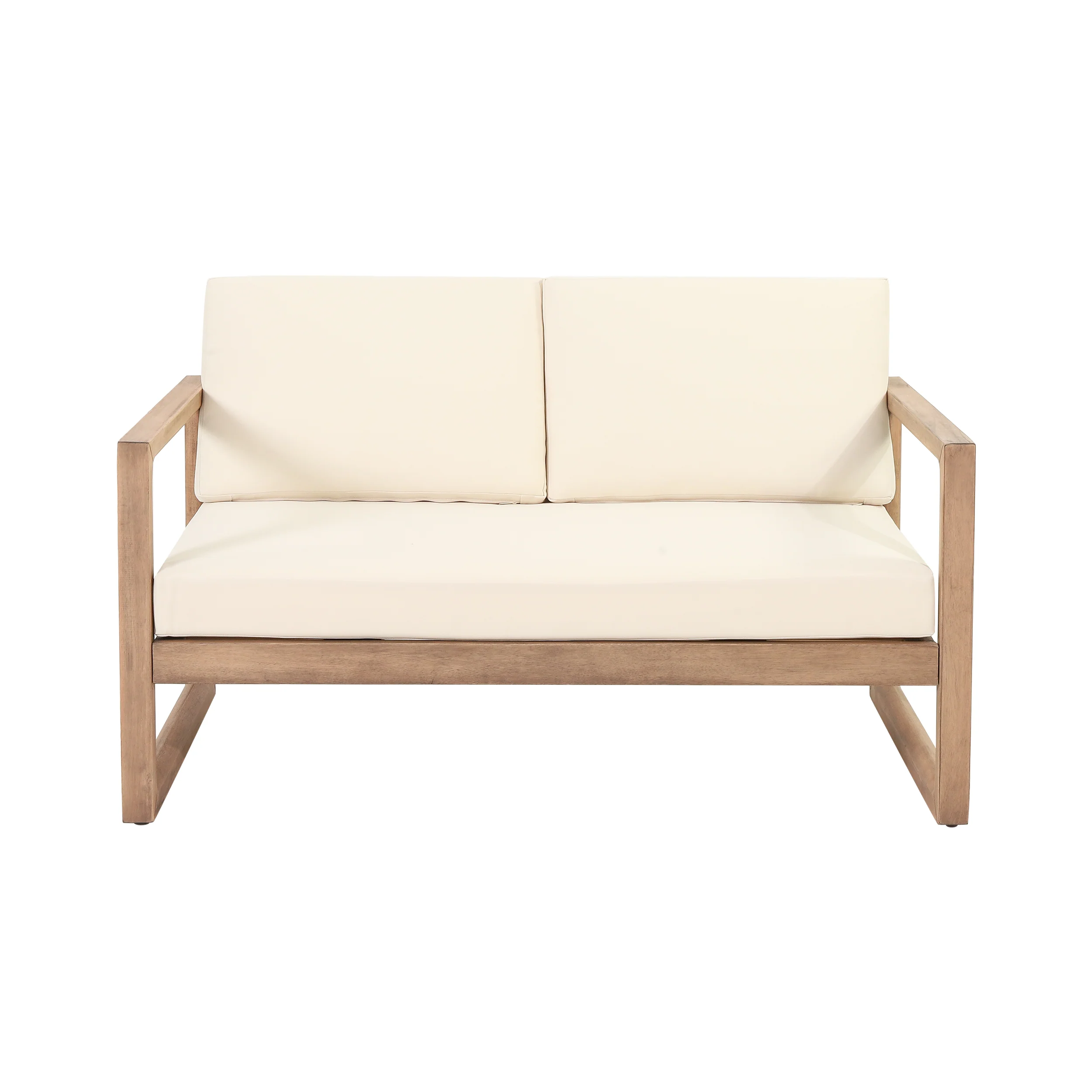 Outdoor Teak Wood Loveseat and Coffee Table Set with Cushions - Image 7