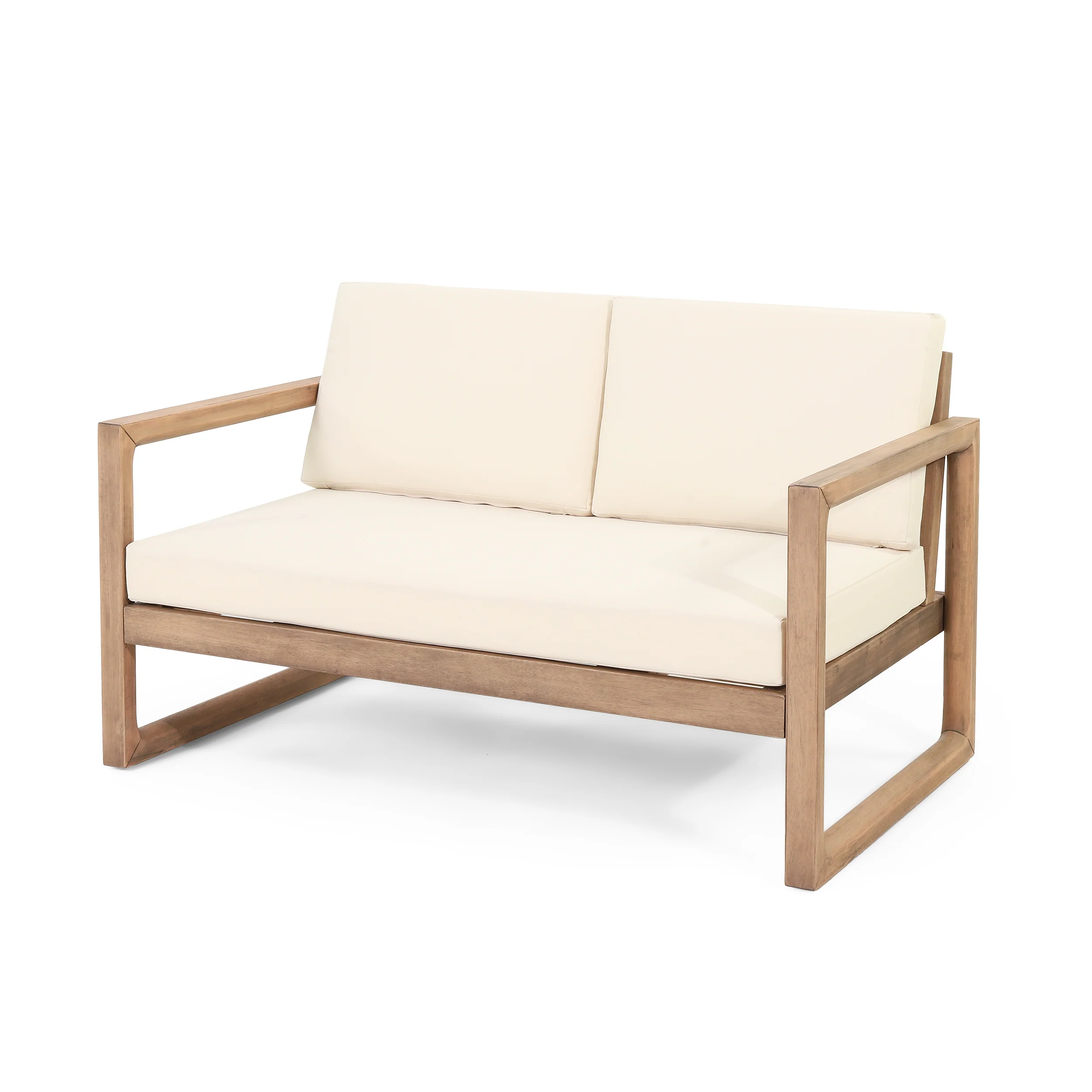 Outdoor Teak Wood Loveseat and Coffee Table Set with Cushions - Image 8