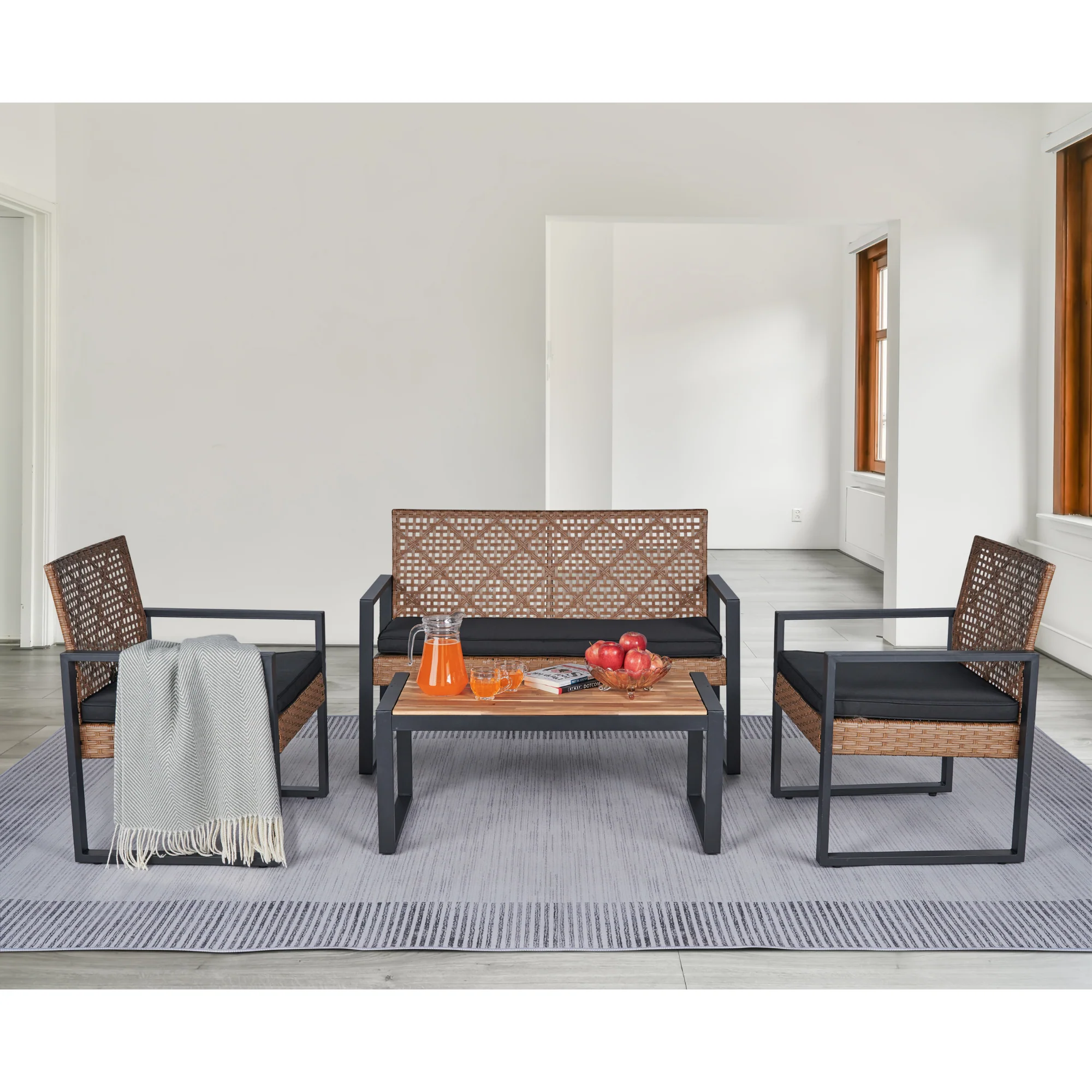 Walker Edison | Outdoor Wicker 4-Piece Patio Furniture Set - Image 18