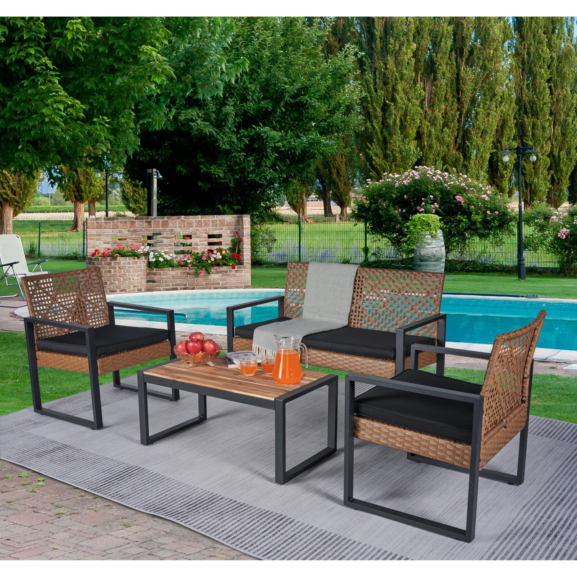 Walker Edison | Outdoor Wicker 4-Piece Patio Furniture Set - Image 2