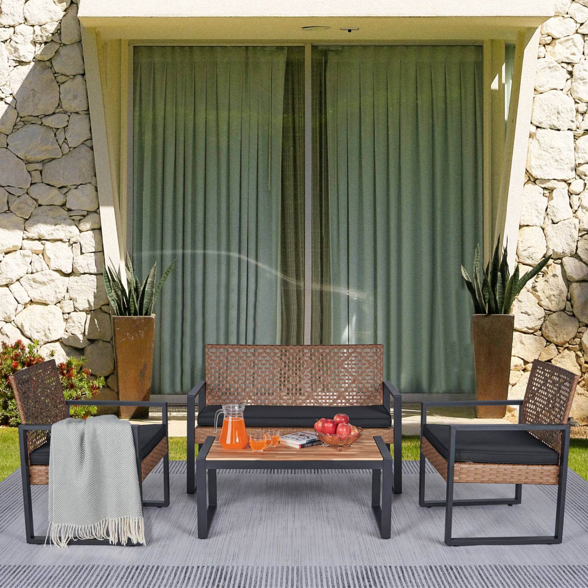 Walker Edison | Outdoor Wicker 4-Piece Patio Furniture Set - Image 3