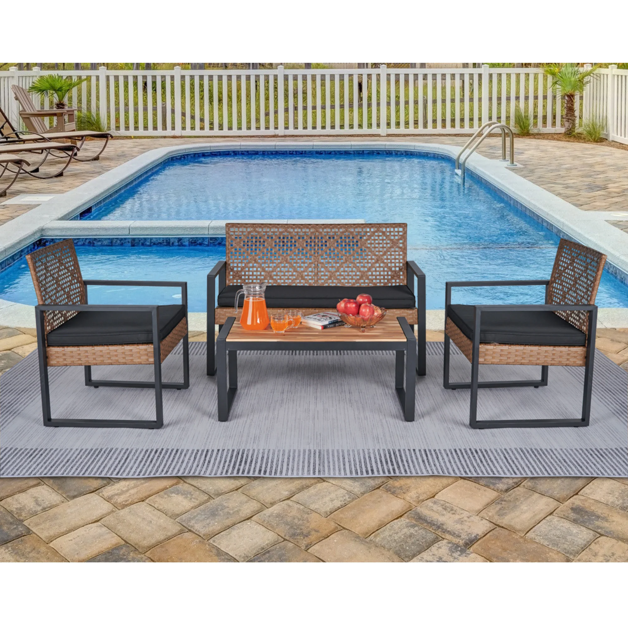 Walker Edison | Outdoor Wicker 4-Piece Patio Furniture Set - Image 4