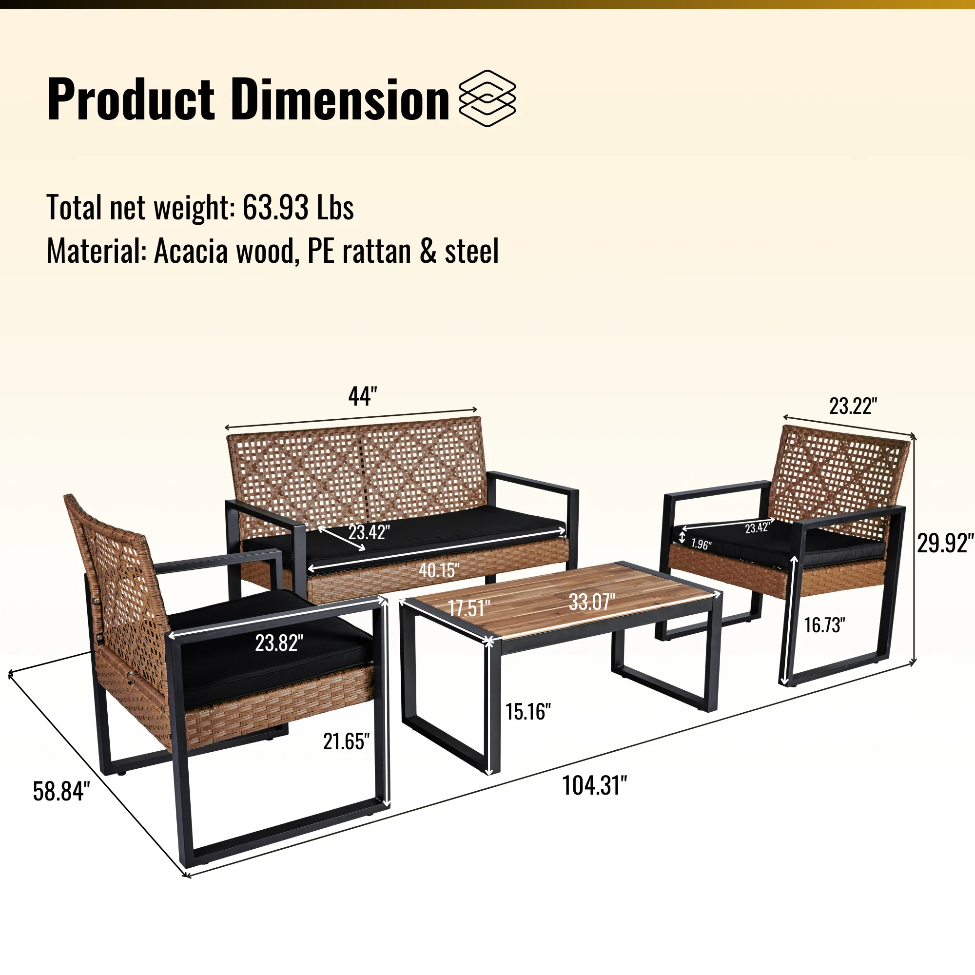 Walker Edison | Outdoor Wicker 4-Piece Patio Furniture Set - Image 5