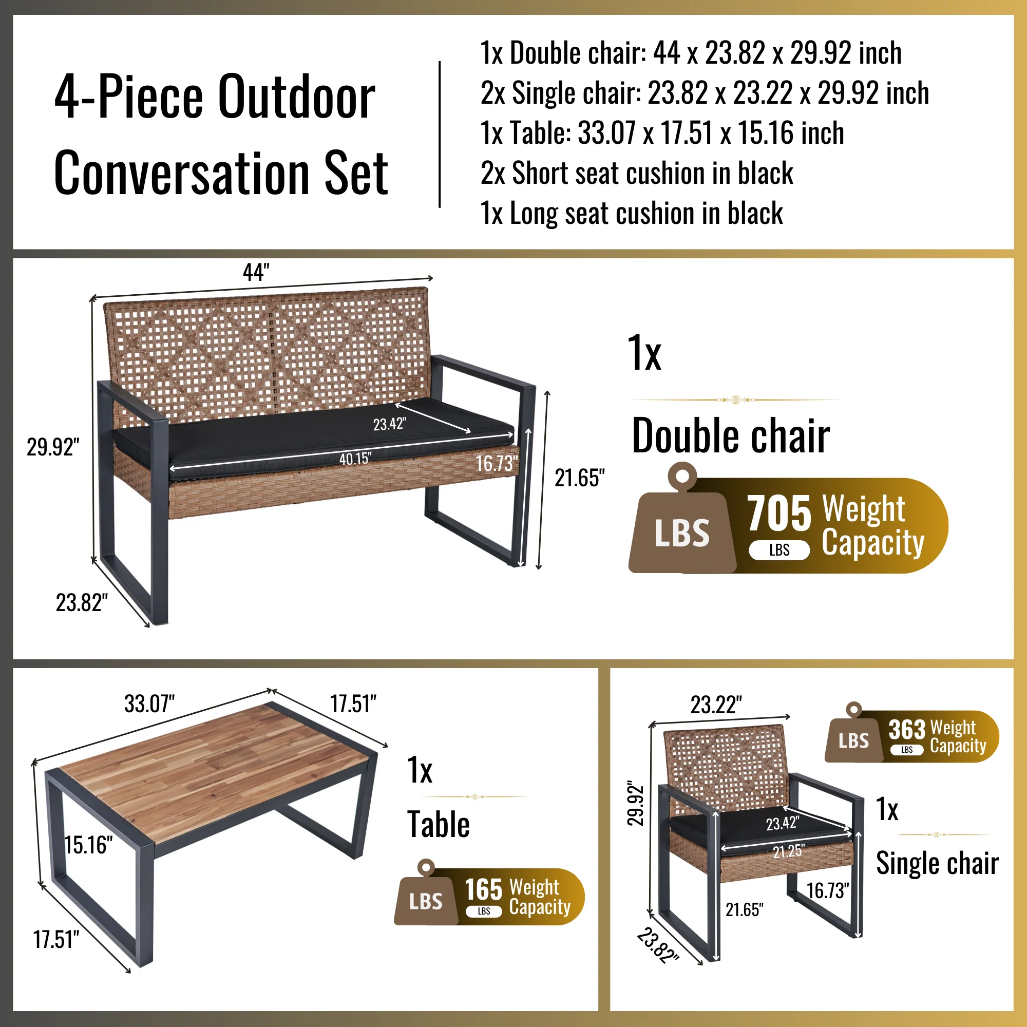 Walker Edison | Outdoor Wicker 4-Piece Patio Furniture Set - Image 7