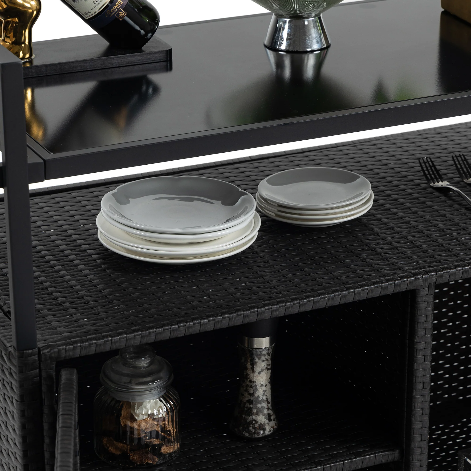 Walker Edison | Outdoor Wicker Bar Cart - Image 12