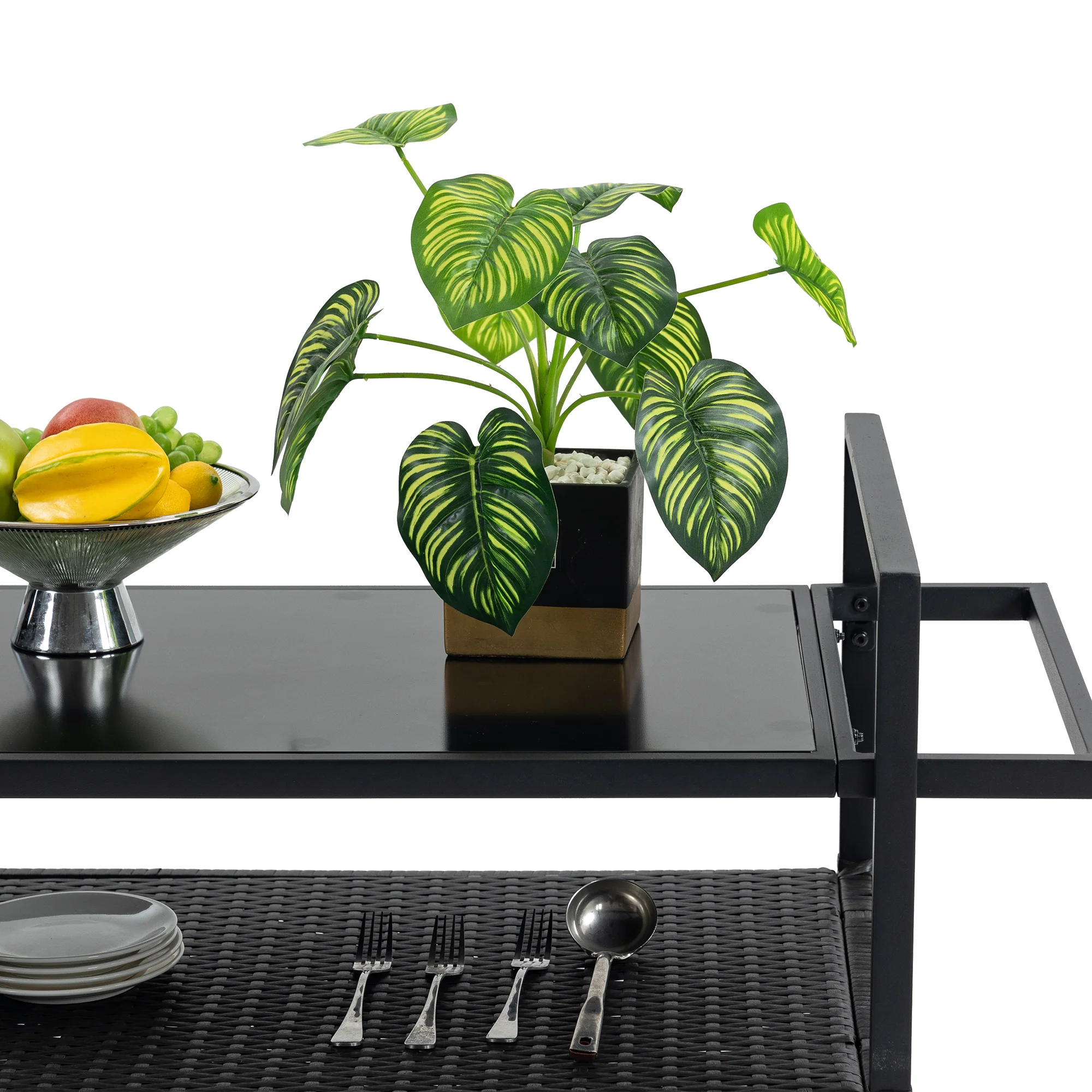 Walker Edison | Outdoor Wicker Bar Cart - Image 15