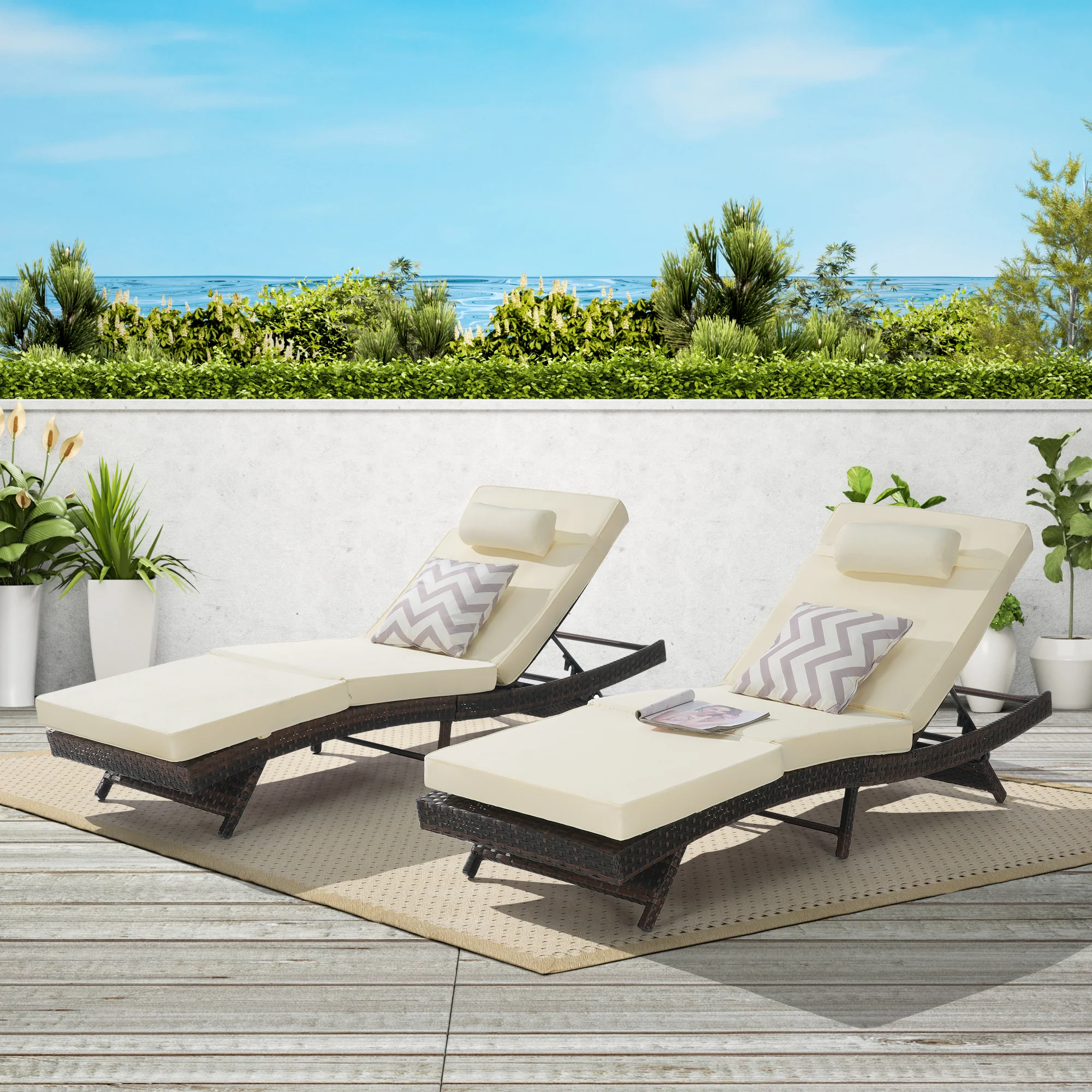 Walker Edison | Outdoor Wicker Long Reclining Chair Set of 2 - Image 2