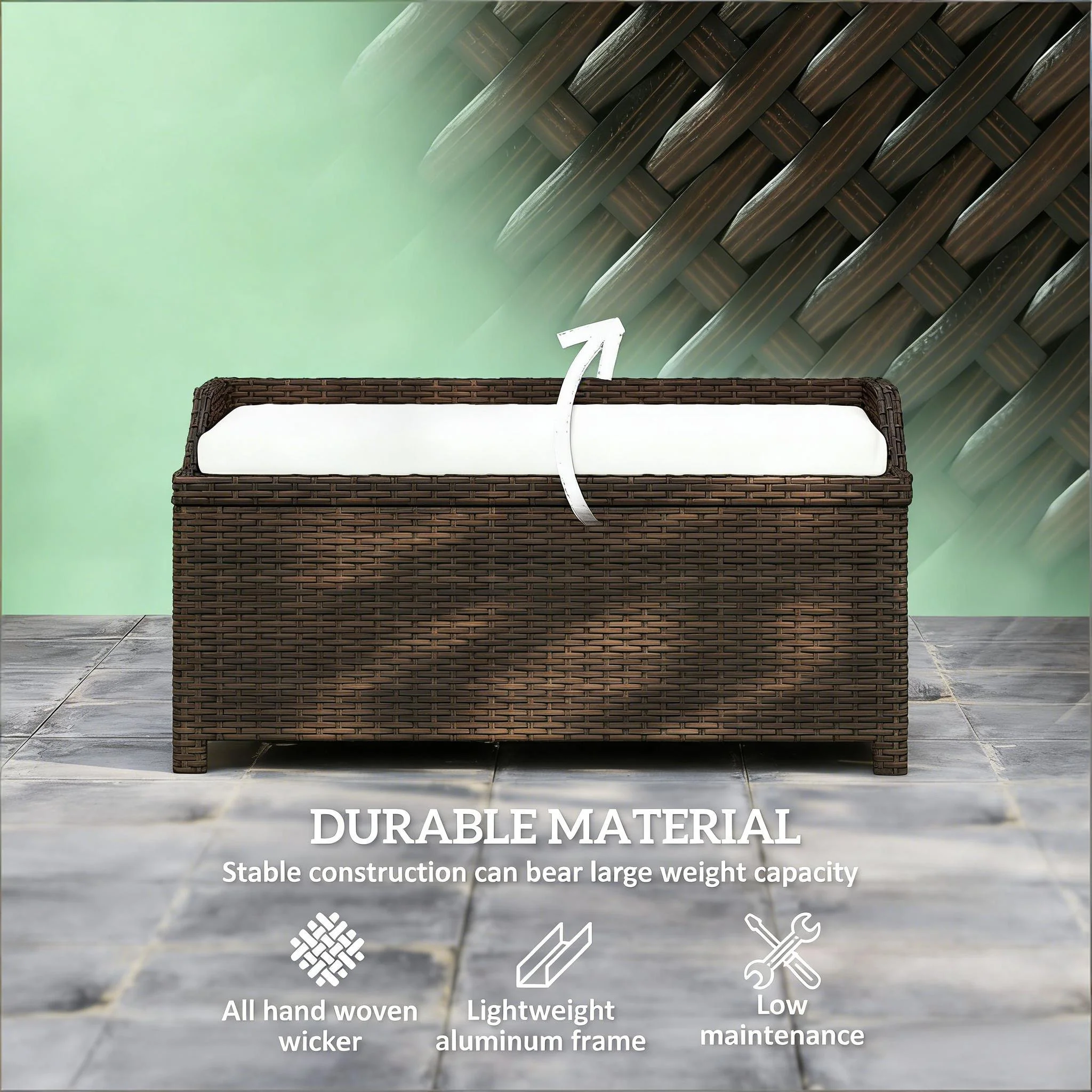 Outdoor Wicker Storage Bench with Cushion - Image 5