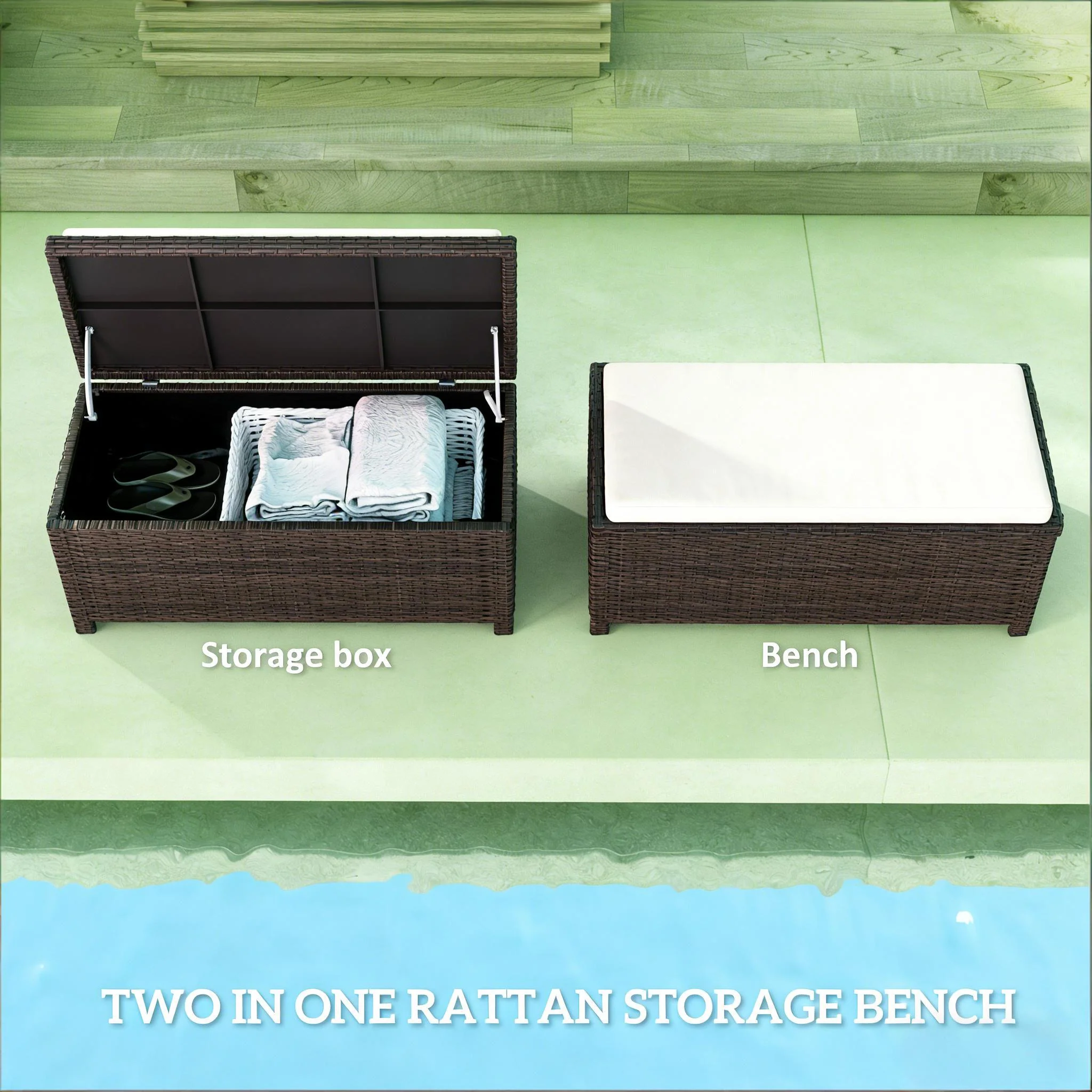 Outdoor Wicker Storage Bench with Cushion - Image 6