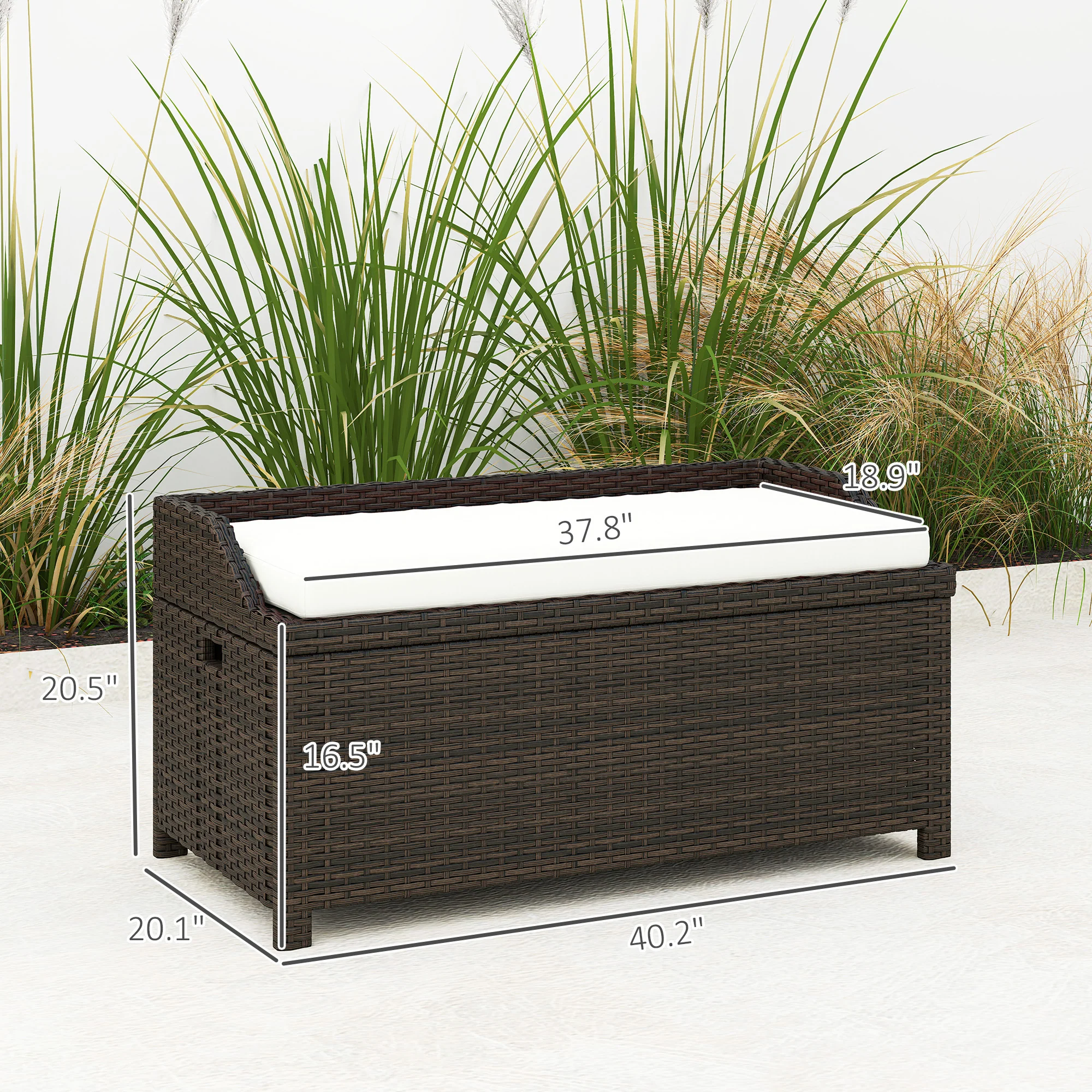 Outdoor Wicker Storage Bench with Cushion - Image 8