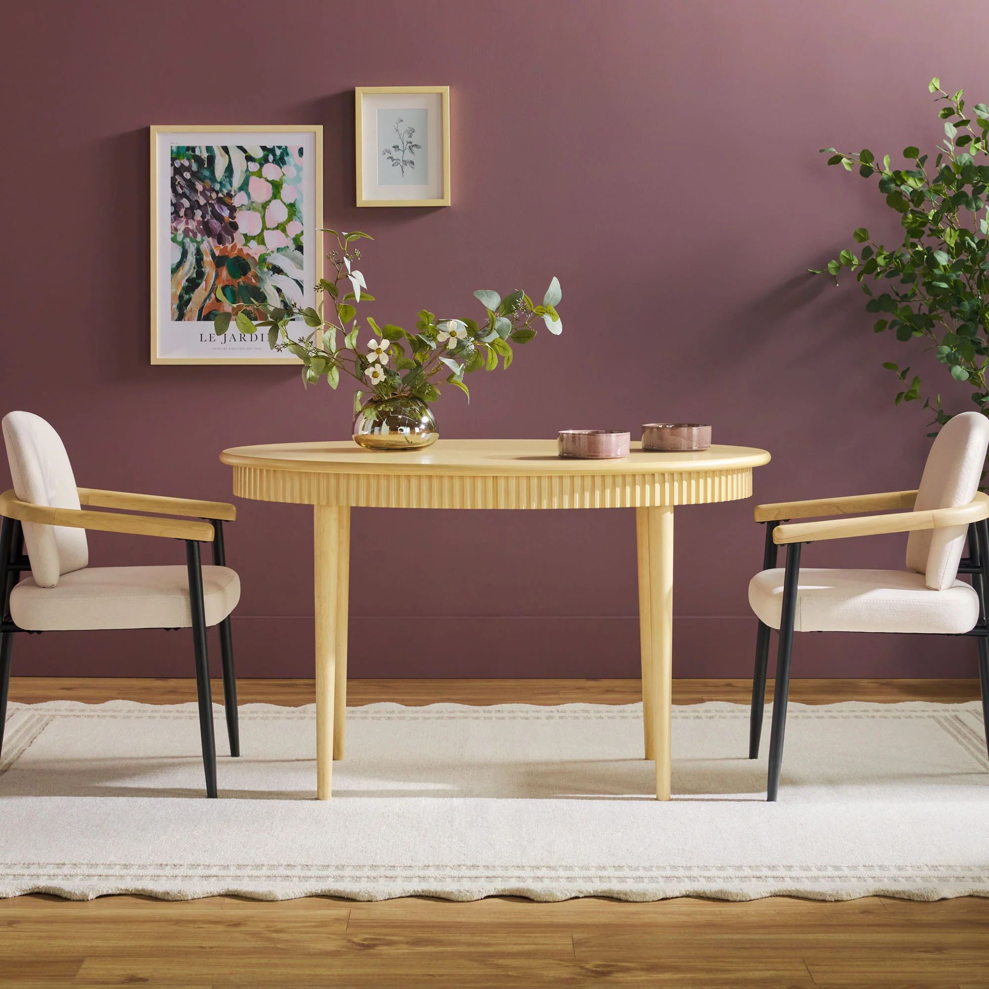 Samantha Modern Fluted Wooden 52" Oval Dining Table