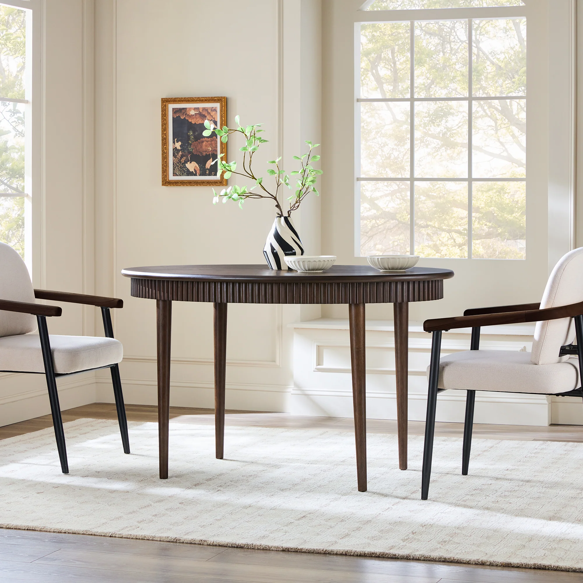 Samantha Modern Fluted Wooden 52" Oval Dining Table - Image 2