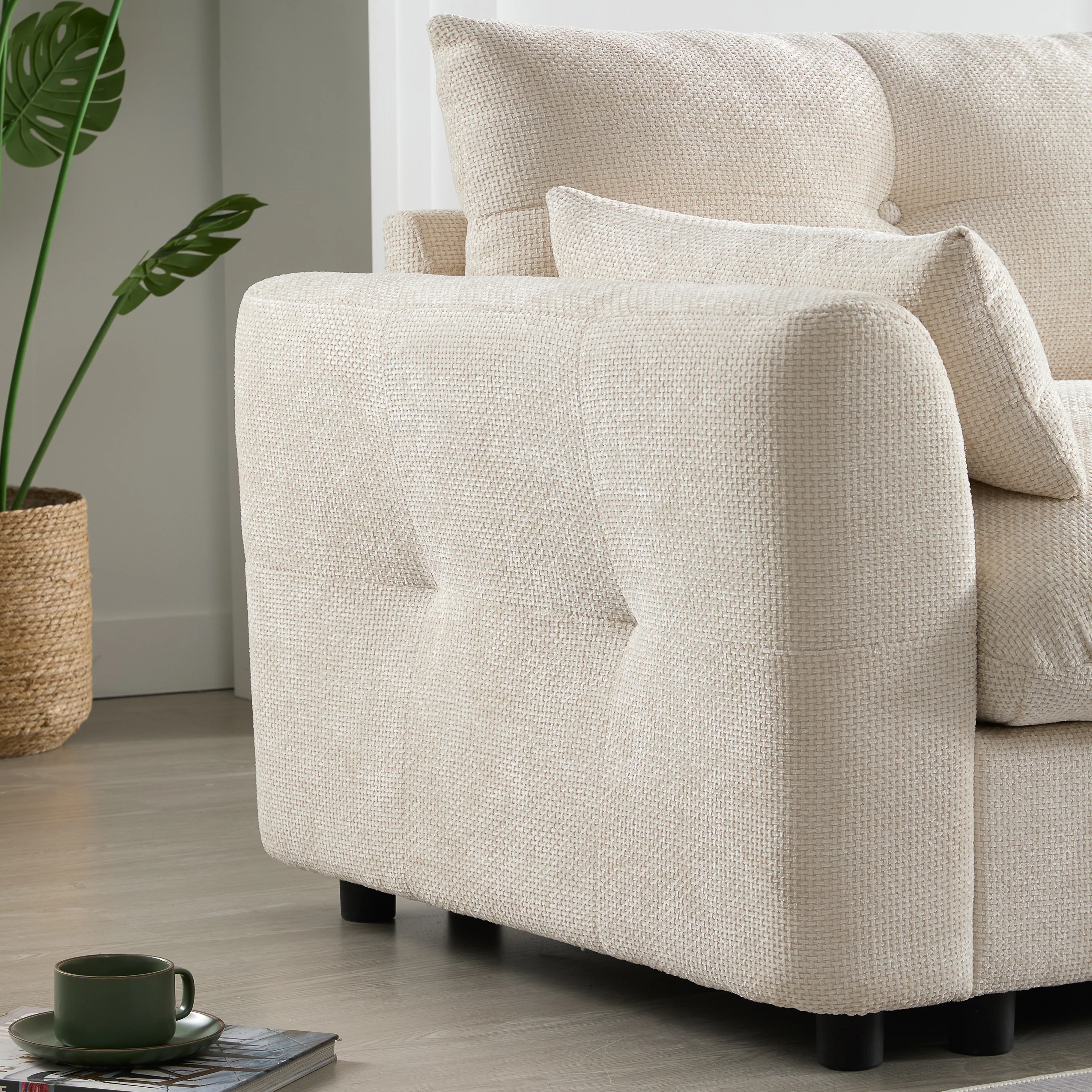 Oversized Chenille Modular Sectional Sofa with Console and Two Storage Ottomans - Image 10