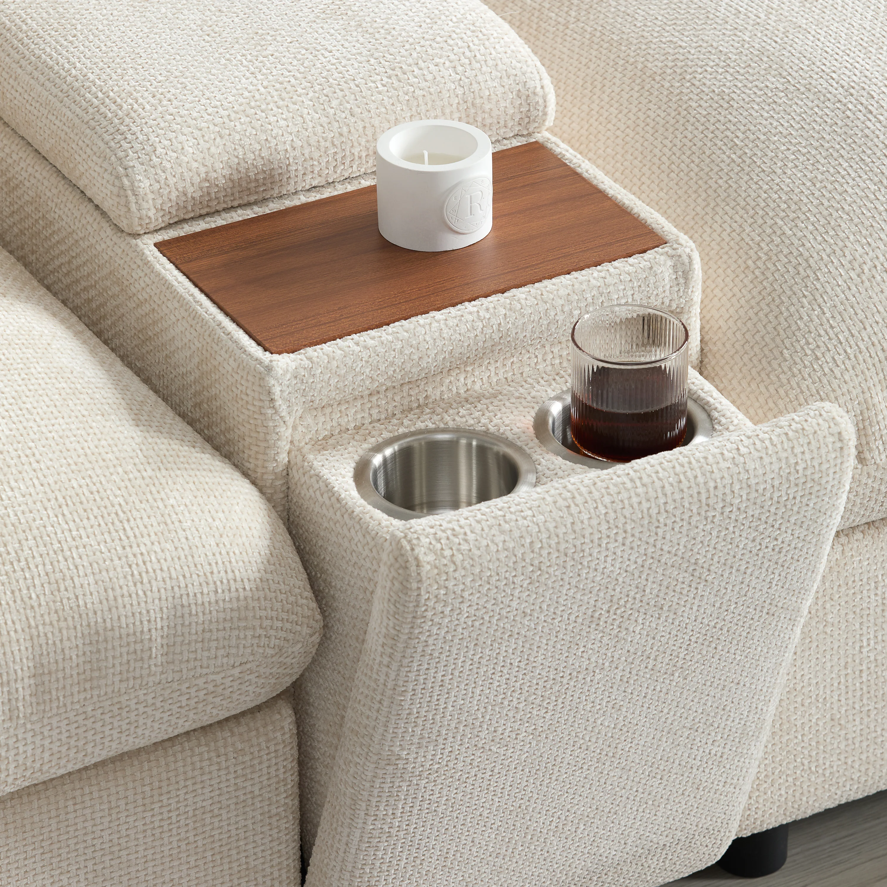 Oversized Chenille Modular Sectional Sofa with Console and Two Storage Ottomans - Image 13