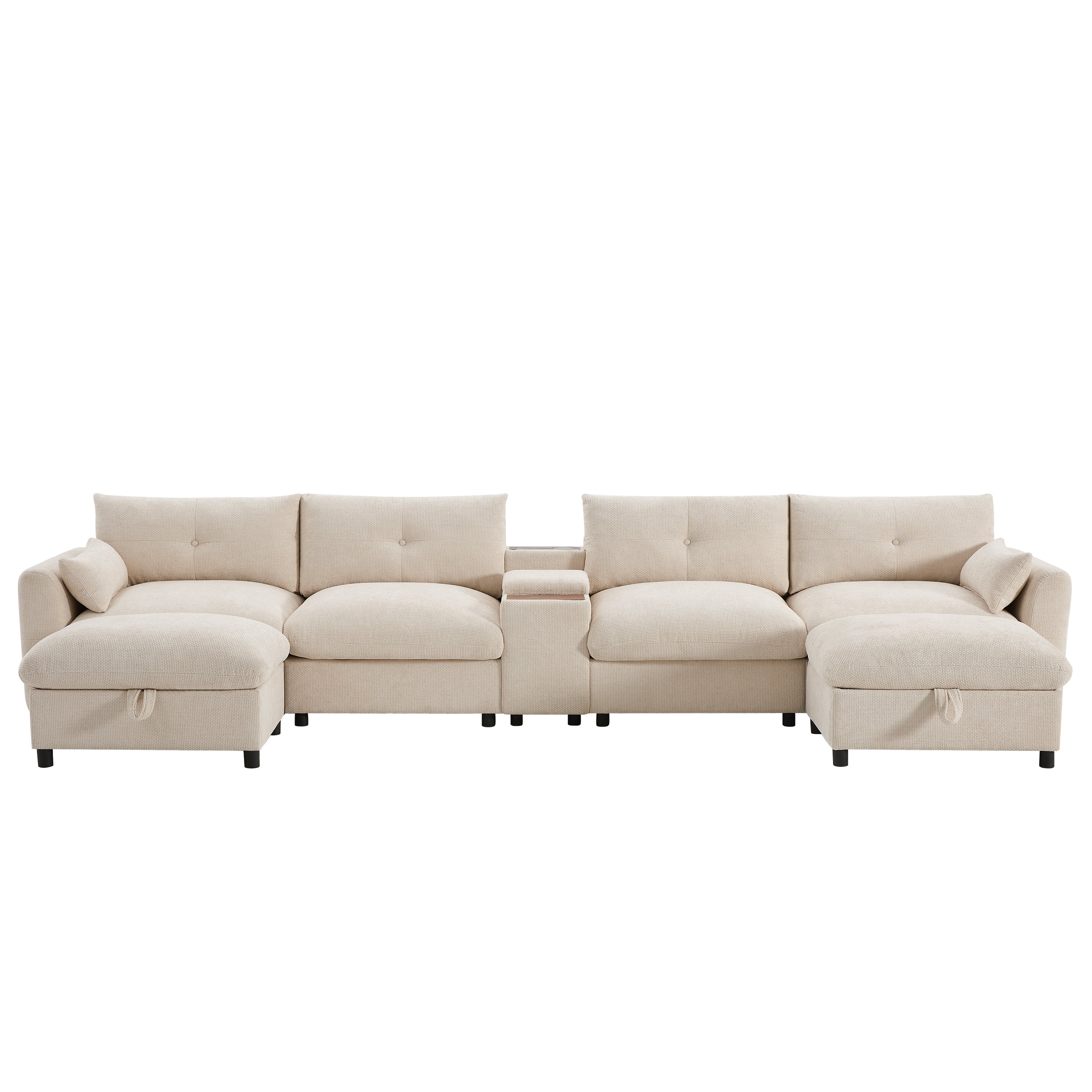 Oversized Chenille Modular Sectional Sofa with Console and Two Storage Ottomans - Image 16