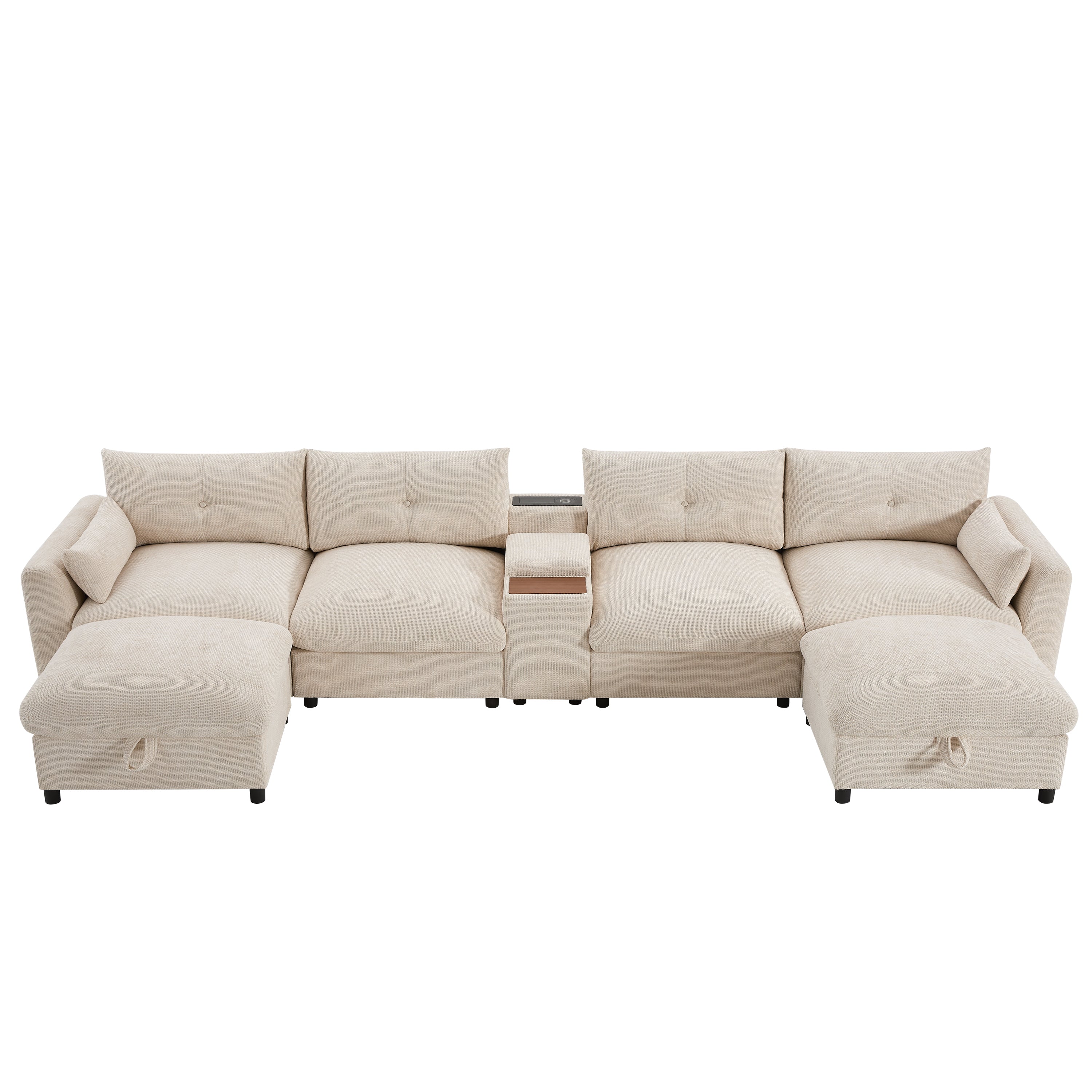 Oversized Chenille Modular Sectional Sofa with Console and Two Storage Ottomans - Image 17