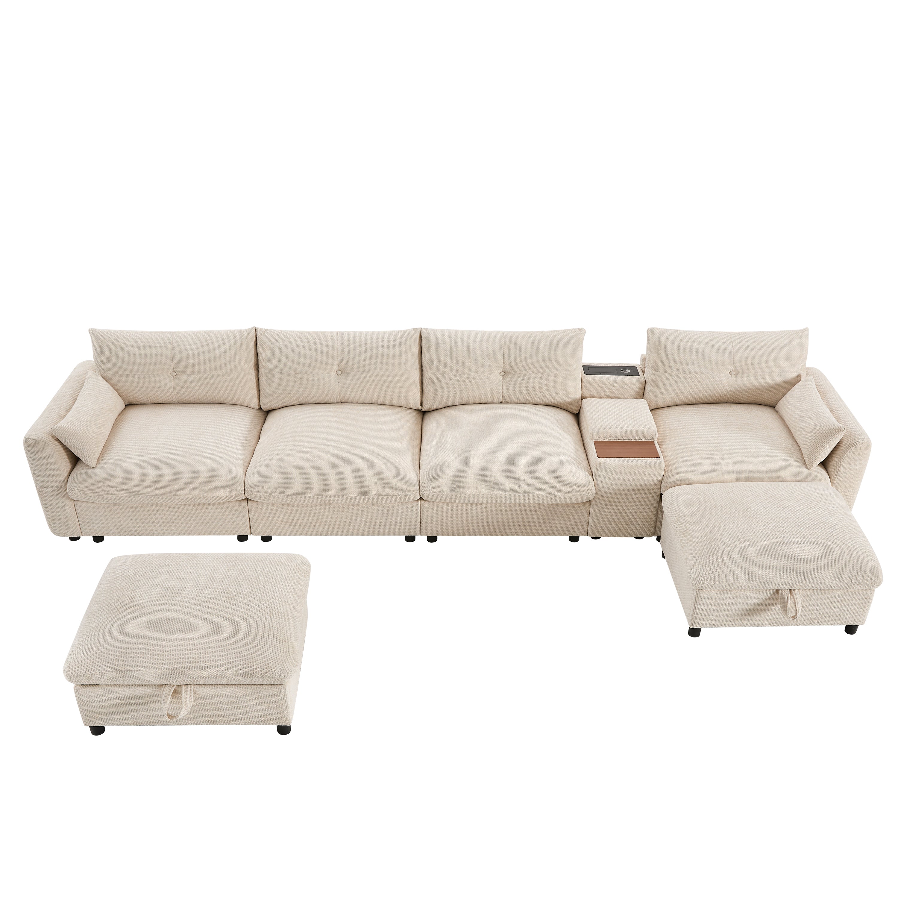 Oversized Chenille Modular Sectional Sofa with Console and Two Storage Ottomans - Image 18
