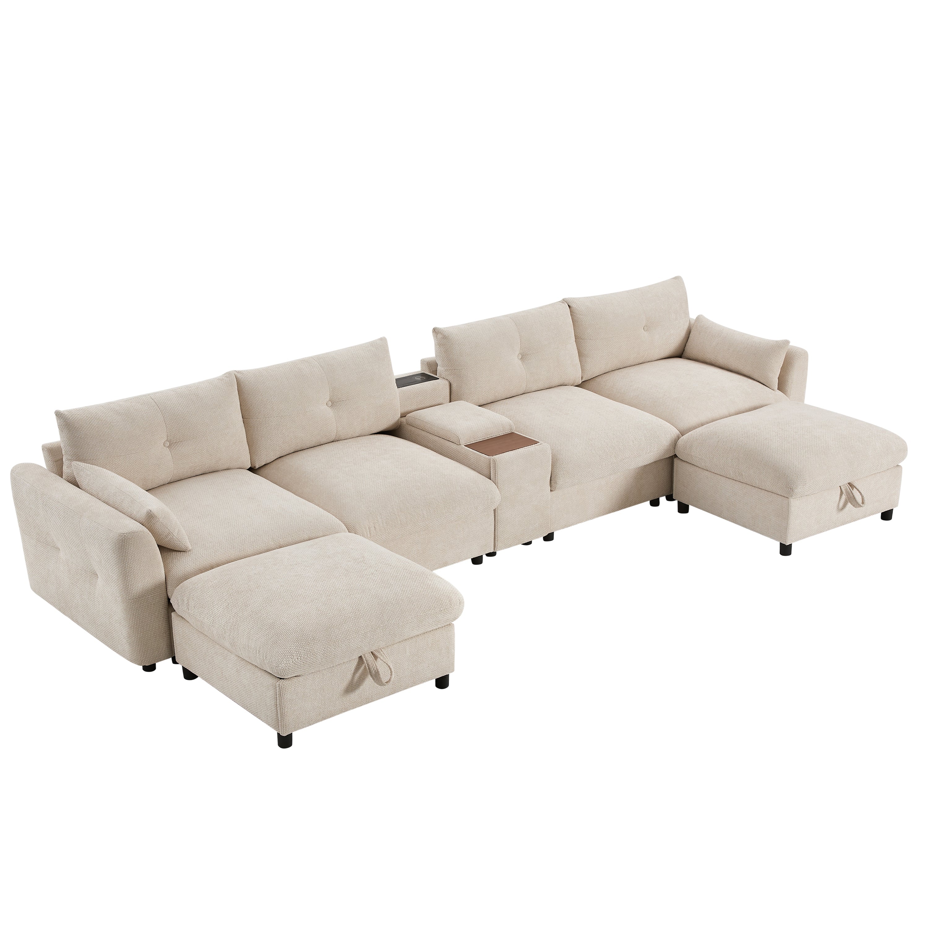 Oversized Chenille Modular Sectional Sofa with Console and Two Storage Ottomans - Image 19