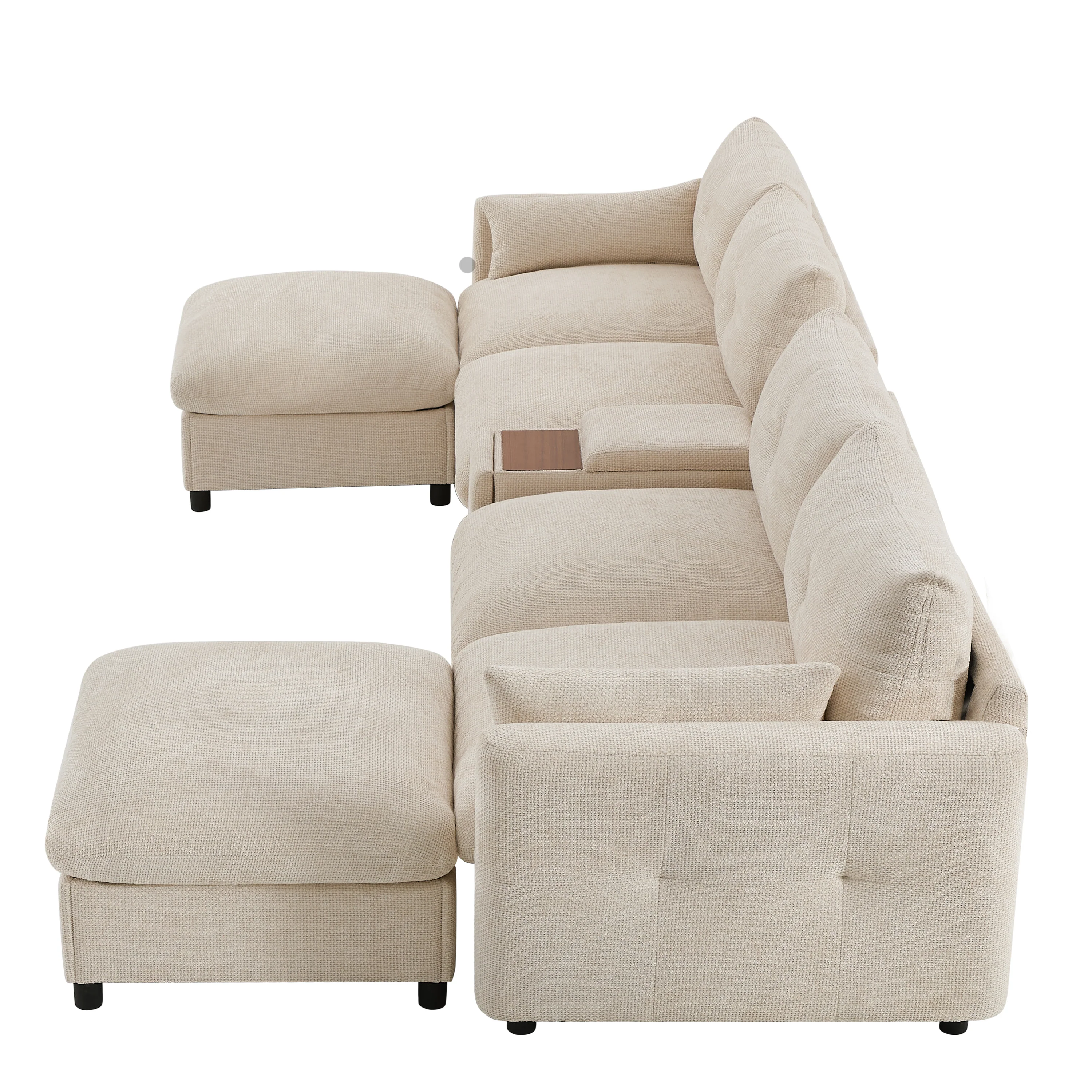 Oversized Chenille Modular Sectional Sofa with Console and Two Storage Ottomans - Image 21